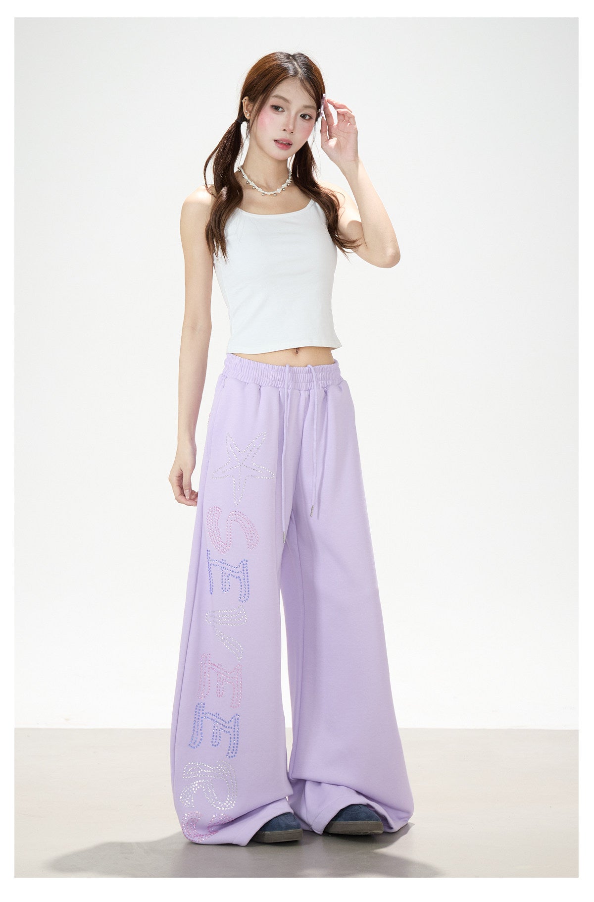 Pantalon de survêtement à jambes larges avec strass motif étoile de mer