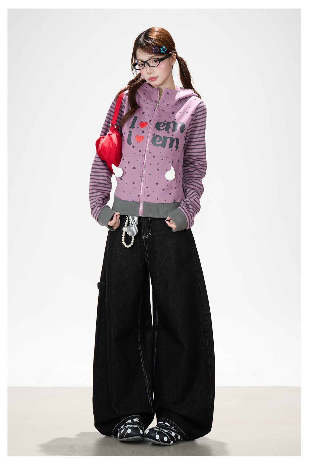 Washed Black Curved Wide-Leg Jeans