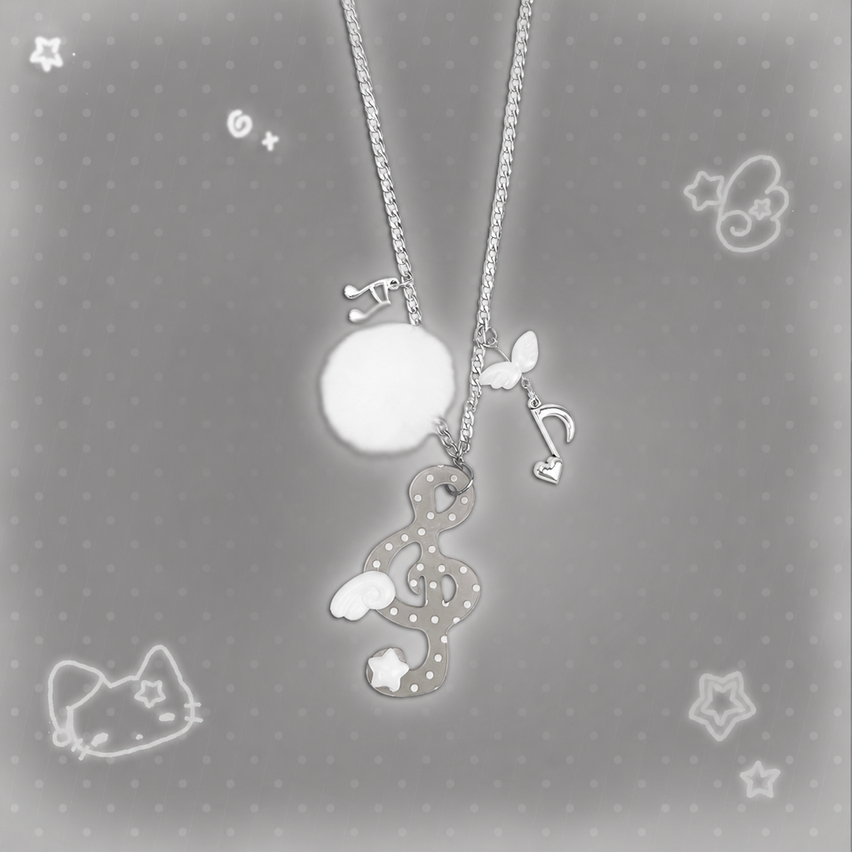 Winged Music Note Pom-Pom Necklace