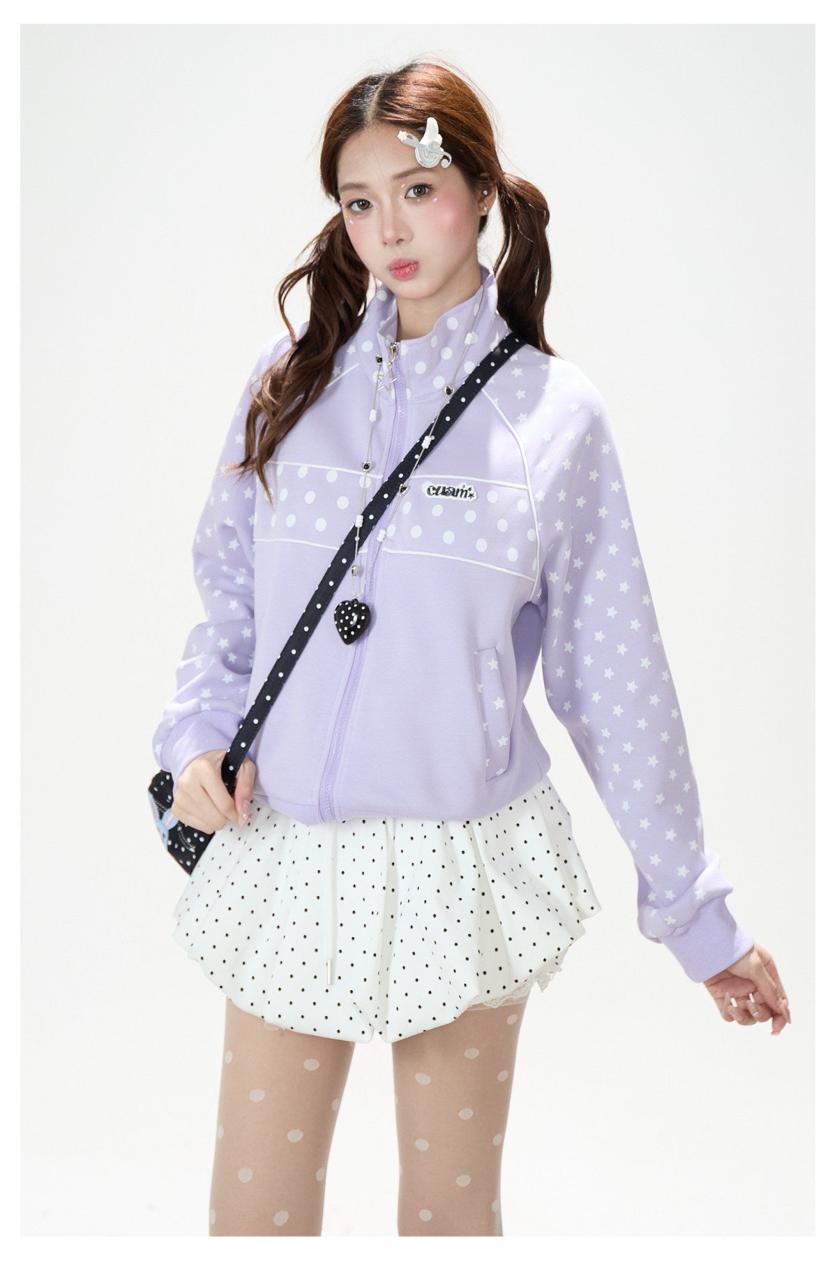 Polka-Dot Star Zip-Up Sweatshirt Jacket