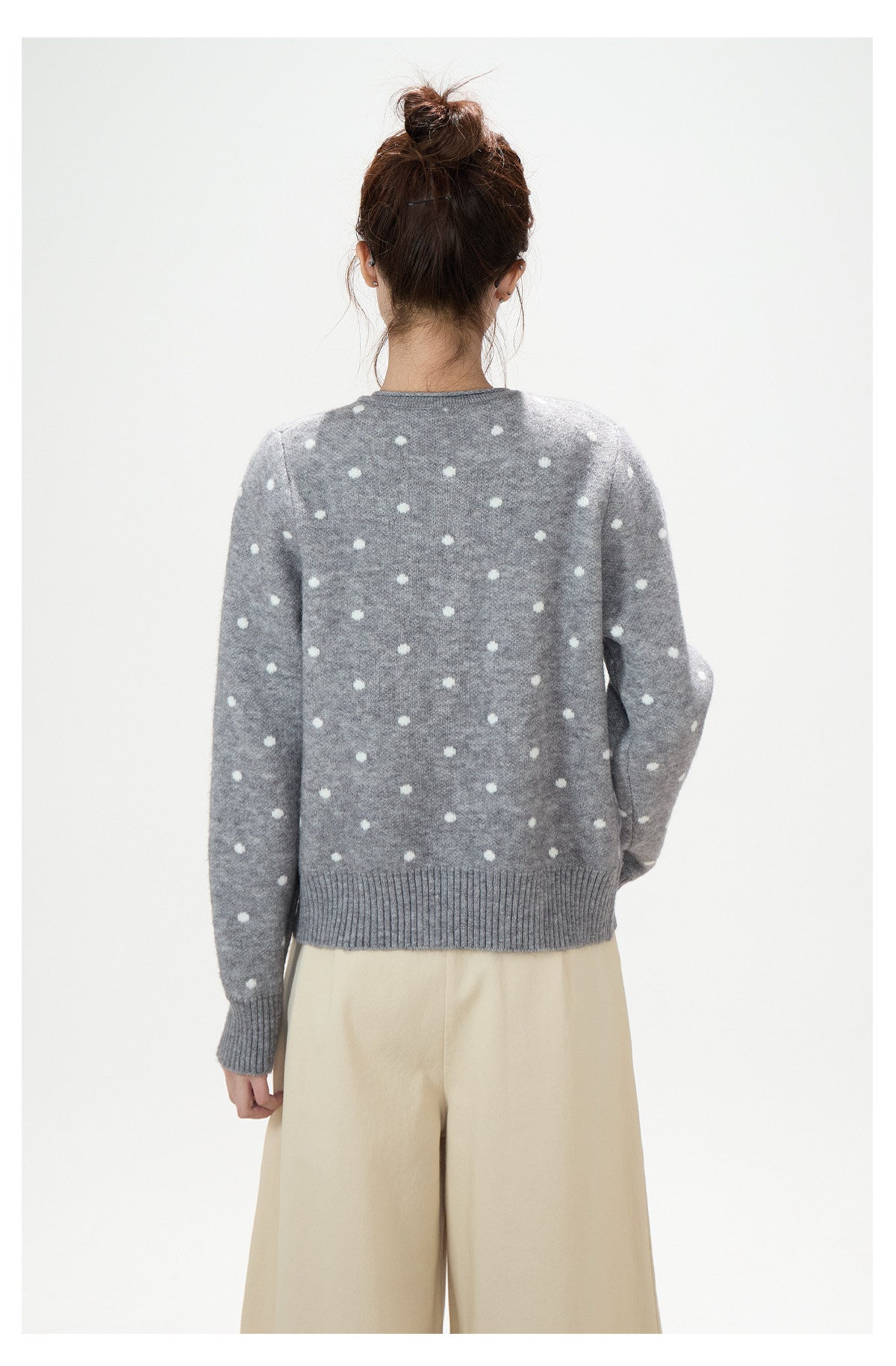 Polka-Dot Jacquard Knit Cardigan & Washed Flare Jeans