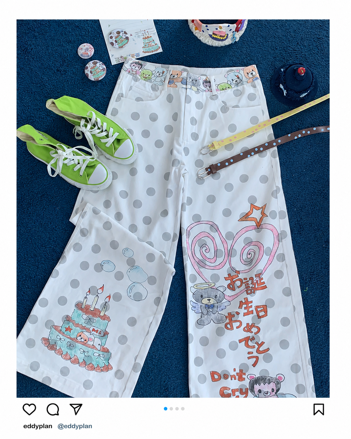 Happy Birthday Bear Gray Polka Dot Wide-Leg Pants