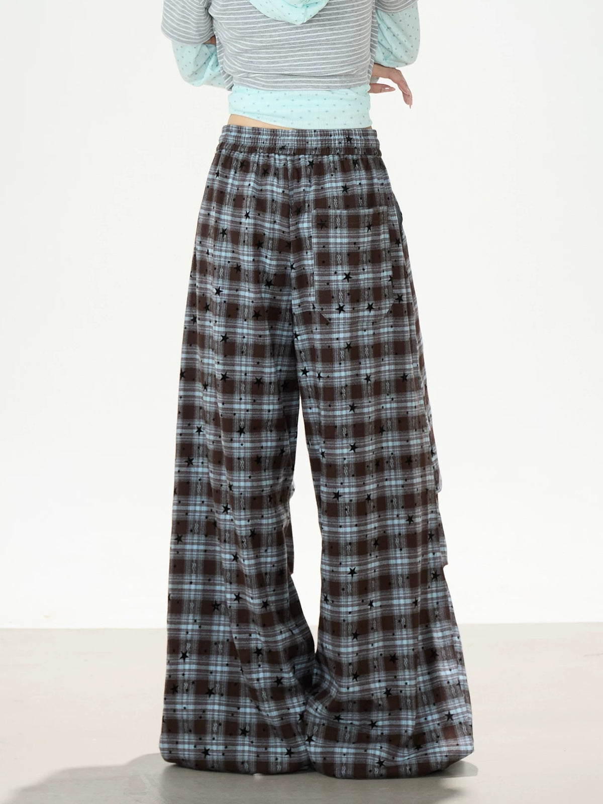 Star Plaid Wide-Leg Pants