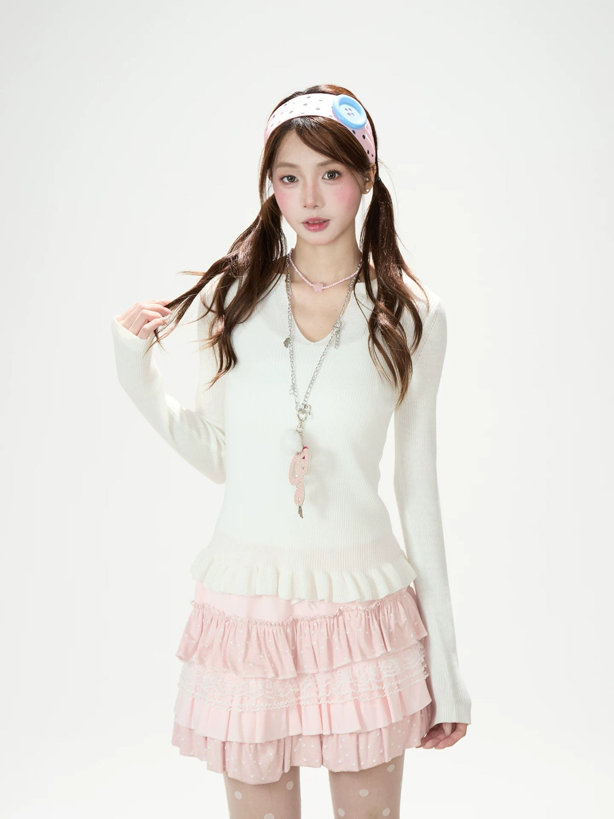 Soft Stripe Knit Vest & Long Sleeve Layered Two-Piece Set