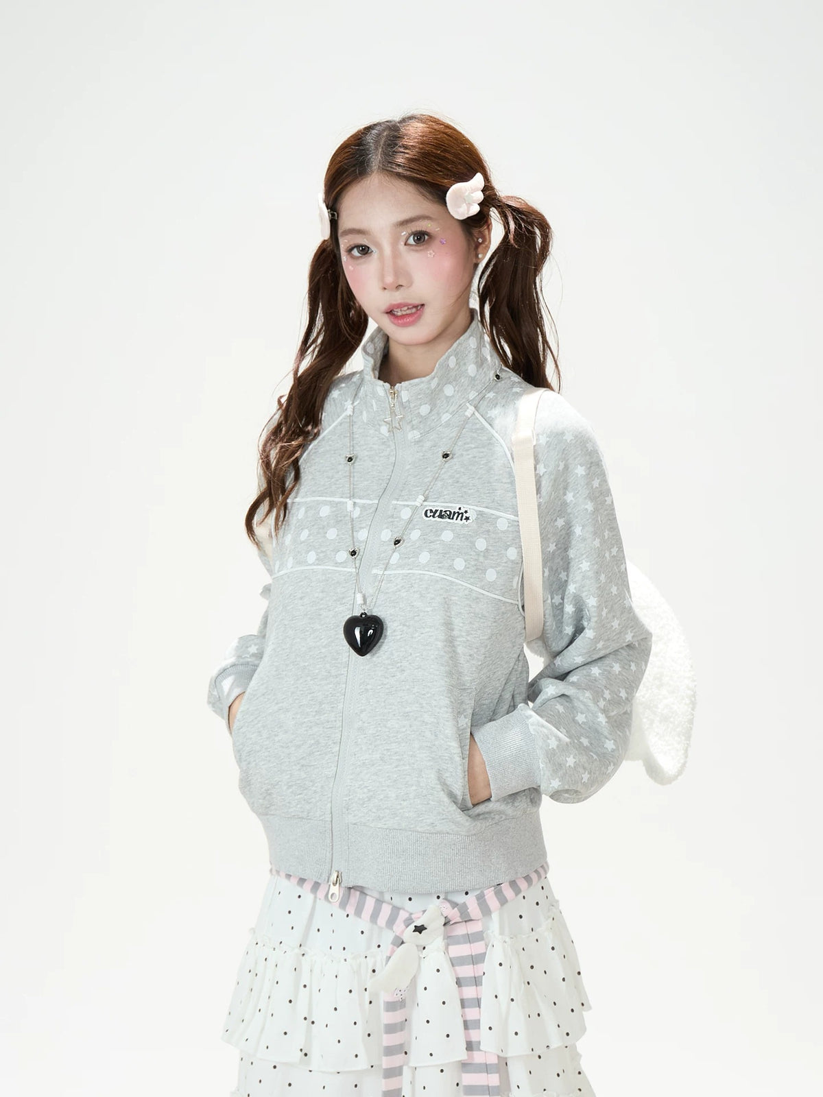 Polka-Dot Star Zip-Up Sweatshirt Jacket