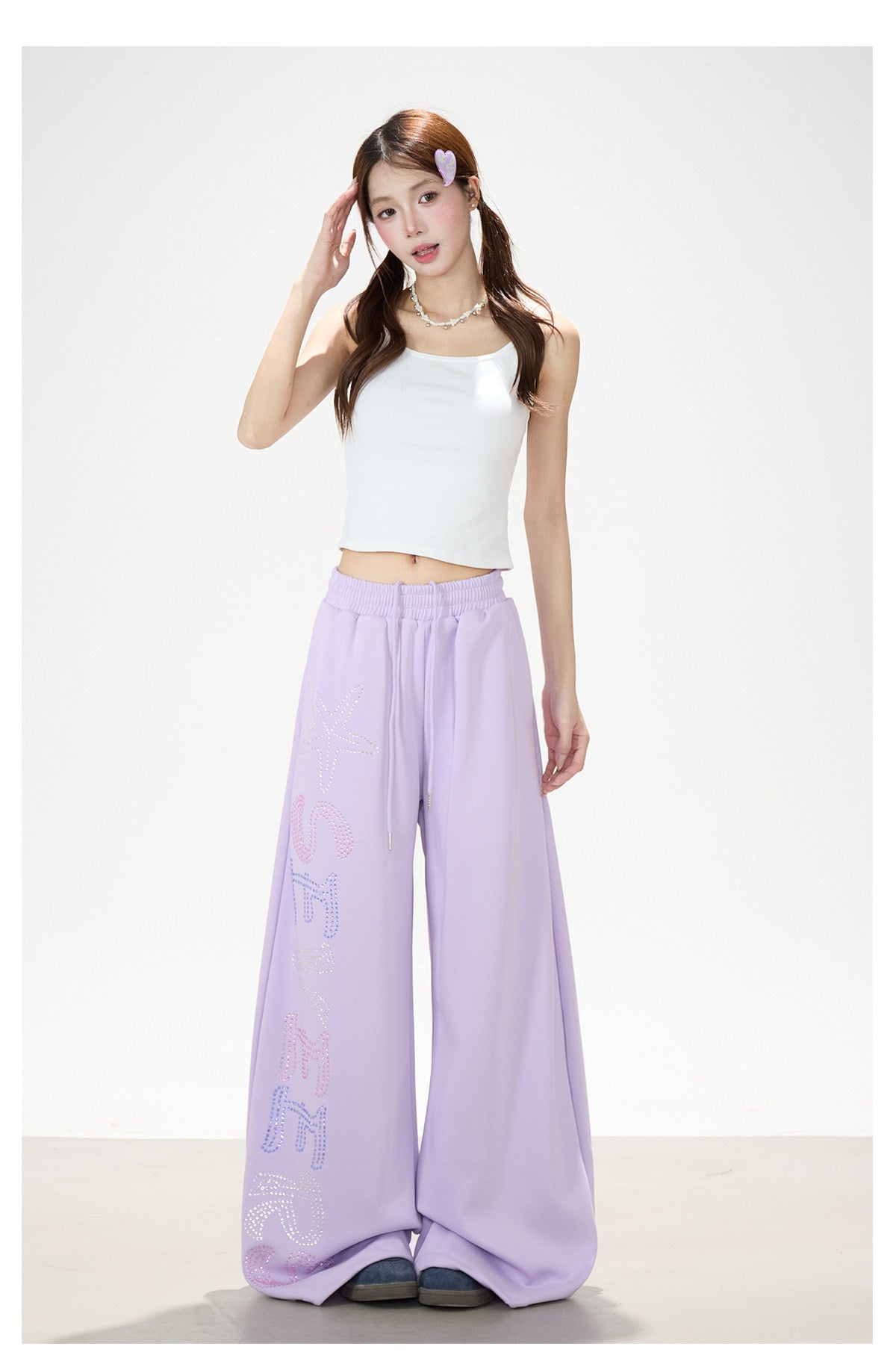 Pantalon de survêtement à jambes larges avec strass motif étoile de mer