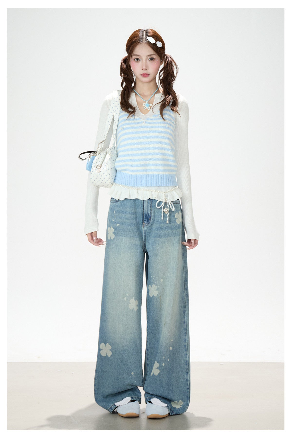 Soft Stripe Knit Vest & Long Sleeve Layered Two-Piece Set
