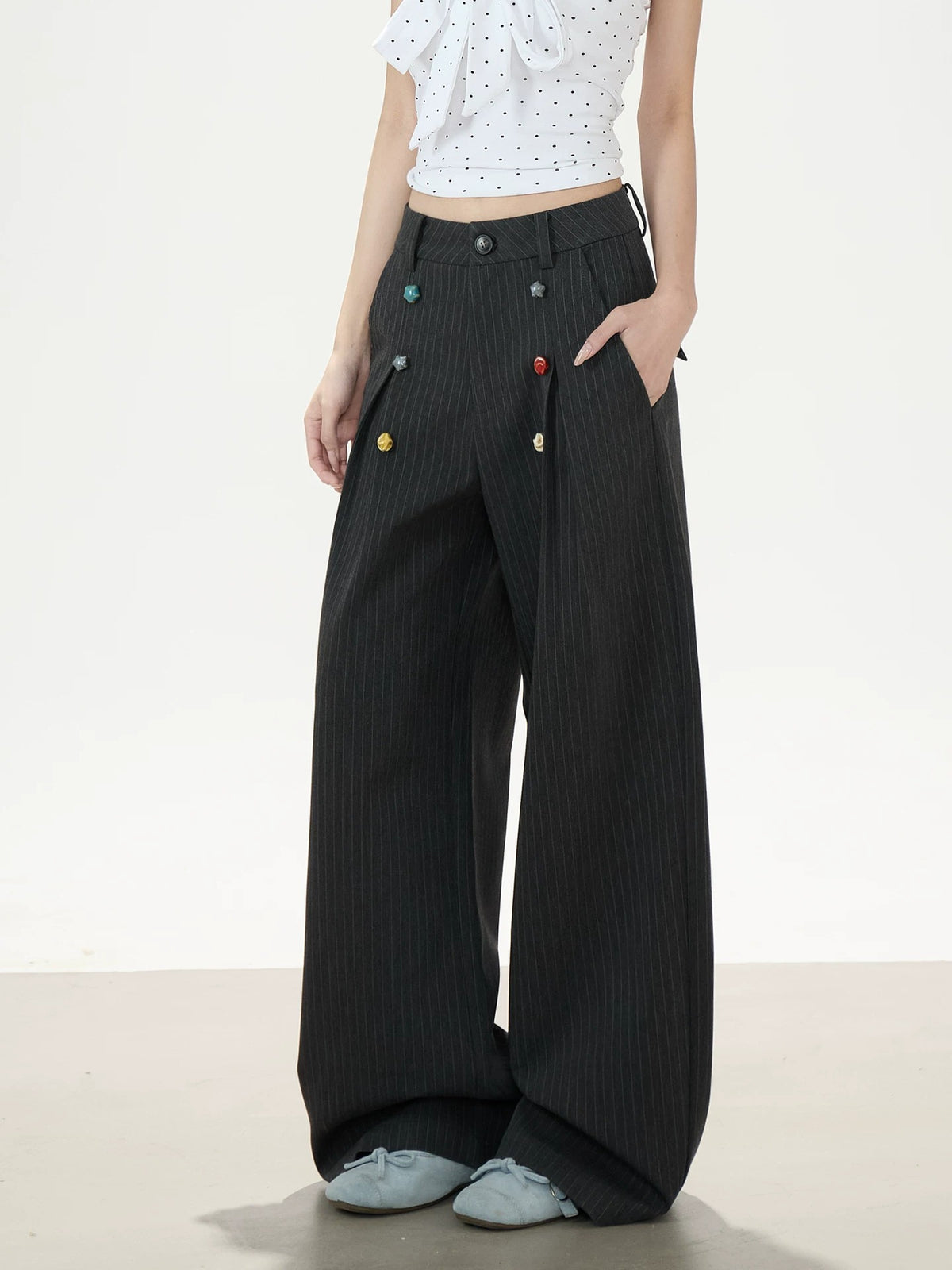 Pinstripe Charm Wide-Leg Trousers