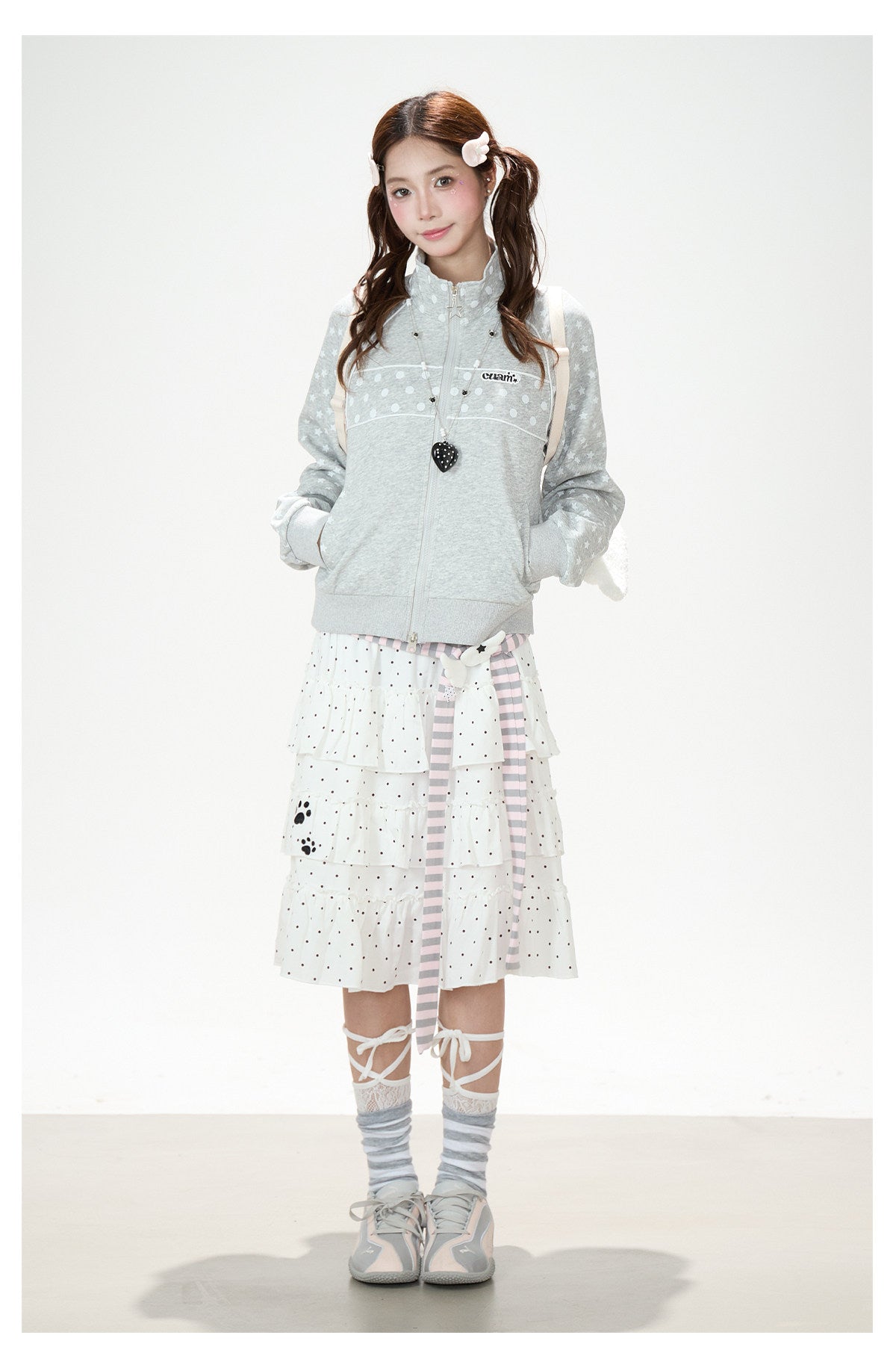 Polka-Dot Star Zip-Up Sweatshirt Jacket
