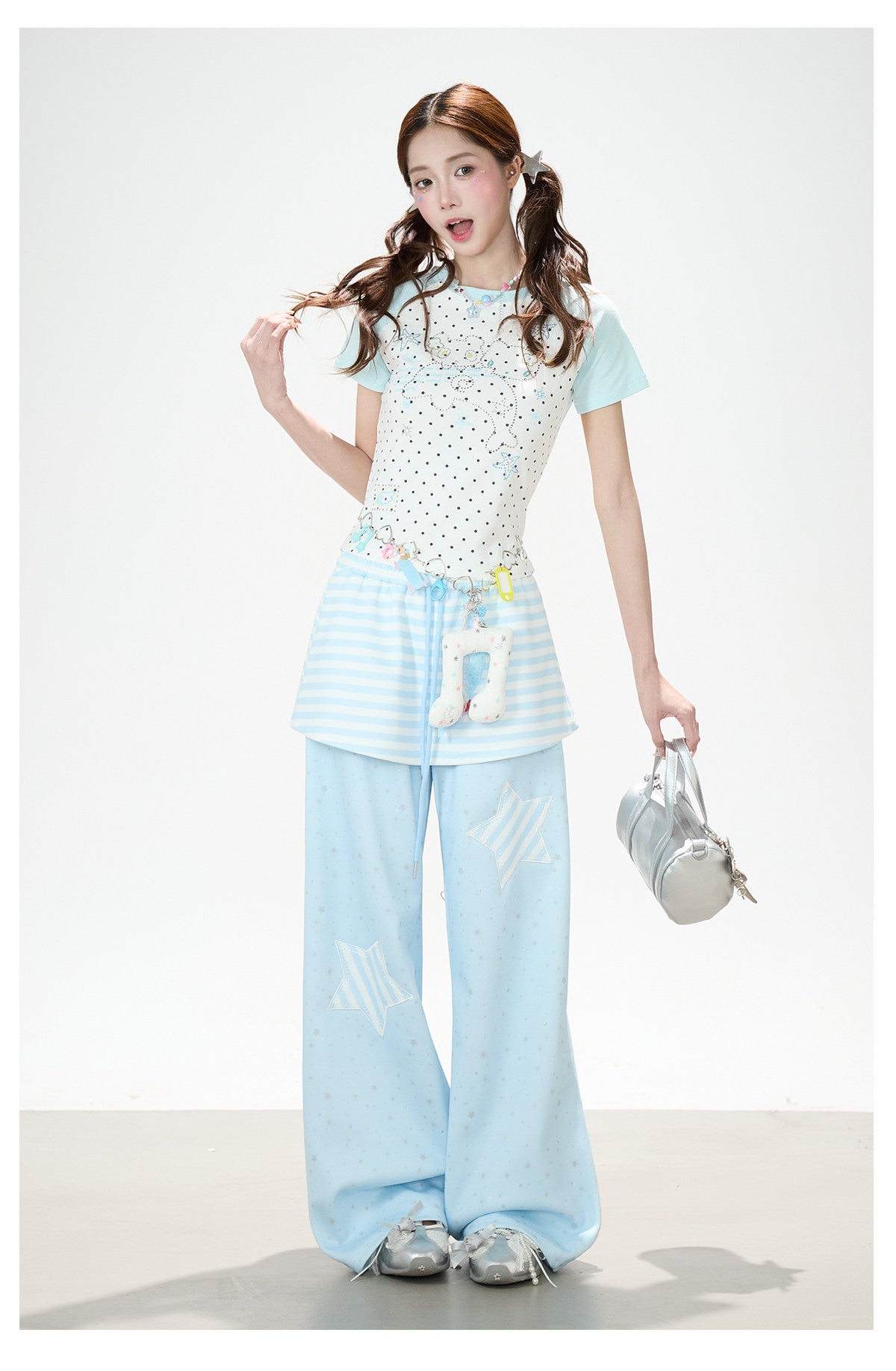 Star Patch Layered Wide-Leg Sweatpants