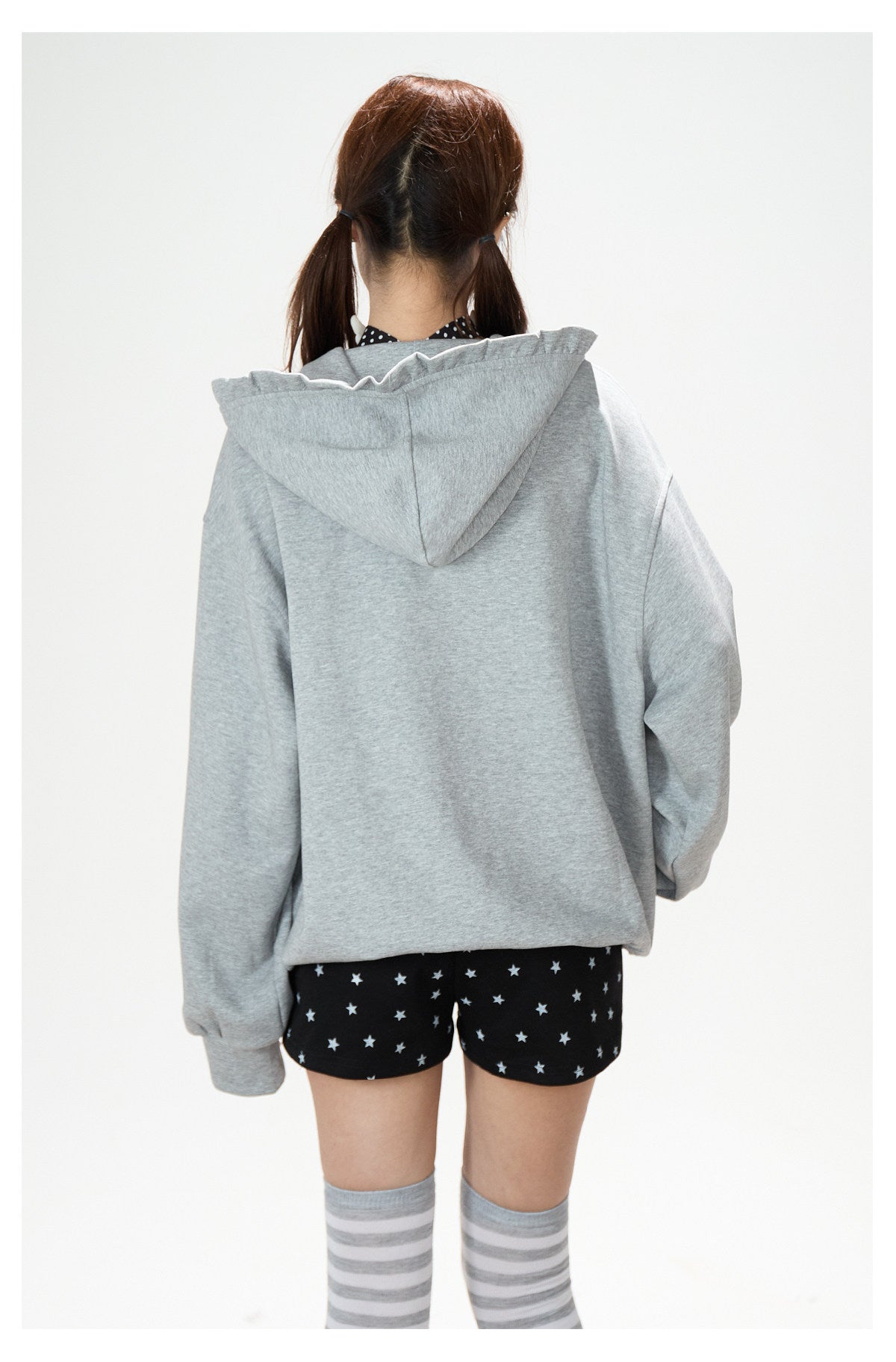 Cartoon Polka-Dot Zip-Up Hoodie & Star Print Shorts