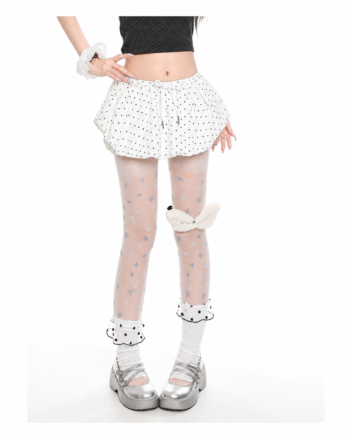 Polka Dot Bubble-Hem Ruffle Skort