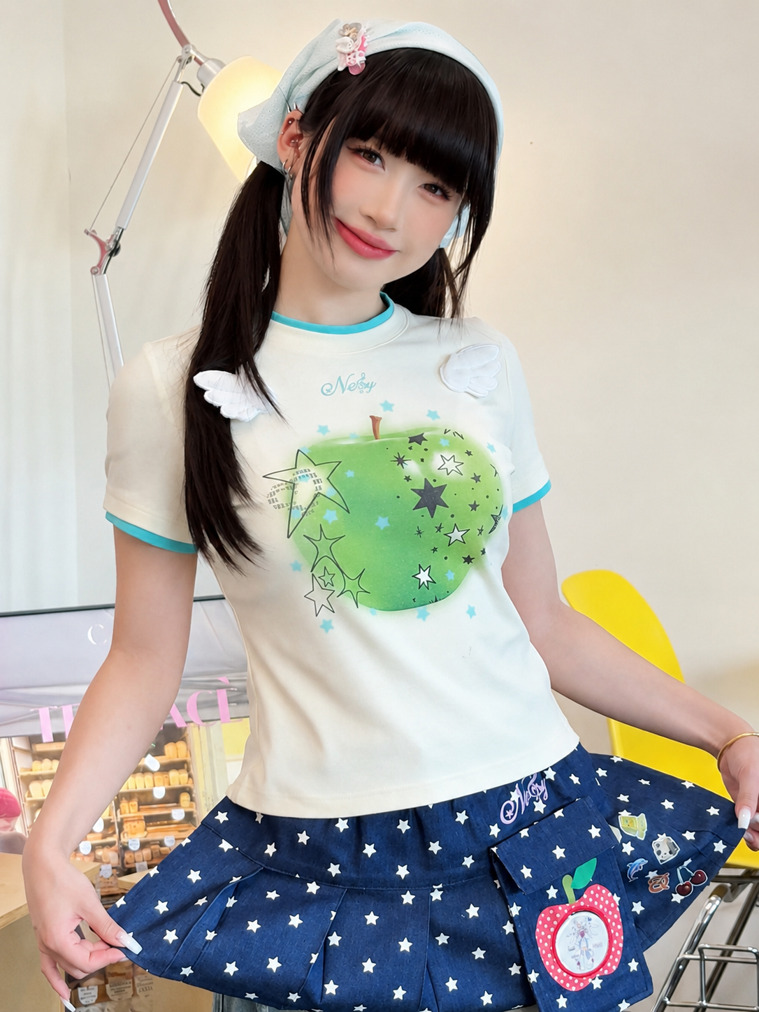 Sweet Apple Star Denim Skirt Overlay