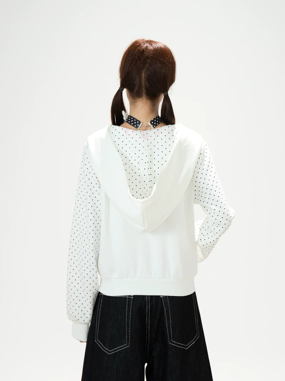 Star Polka-Dot Cropped Zip-Up Hoodie & Gray Wide-Leg Sweatpants