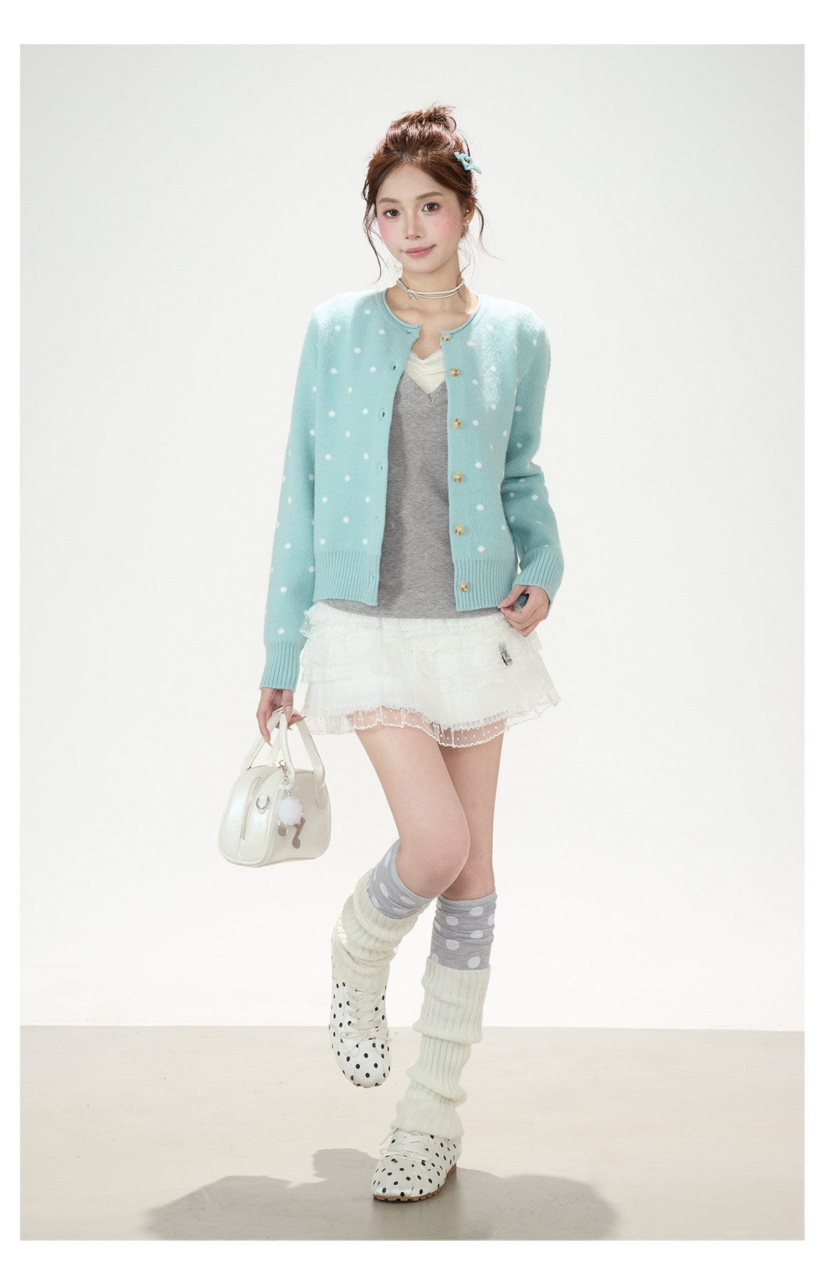 Faux-Layered V-Neck Long Sleeve Top & Ruffle Mini Skirt