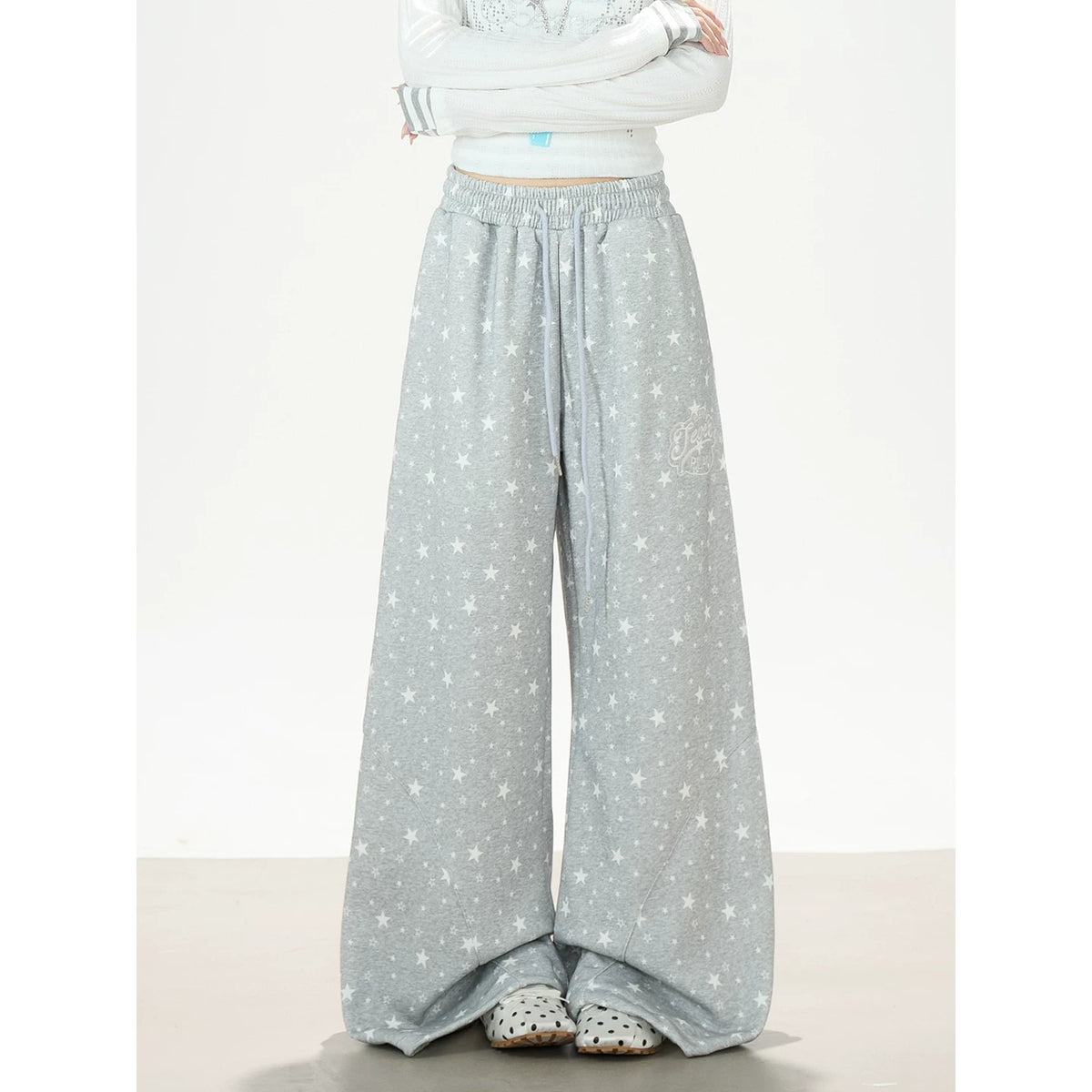 Cowl-Neck Hooded Layered Long Sleeve Top & Gray Wide-Leg Pants