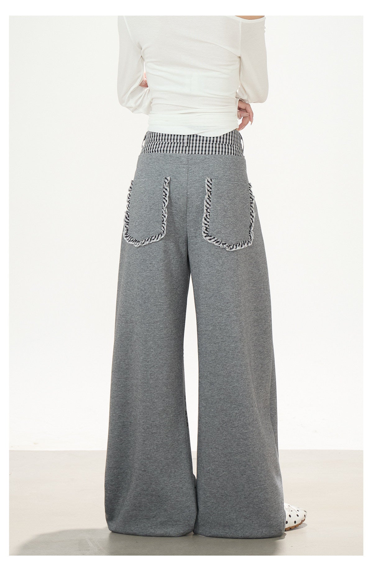 Plaid Tie-Panel Wide-Leg Sweatpants