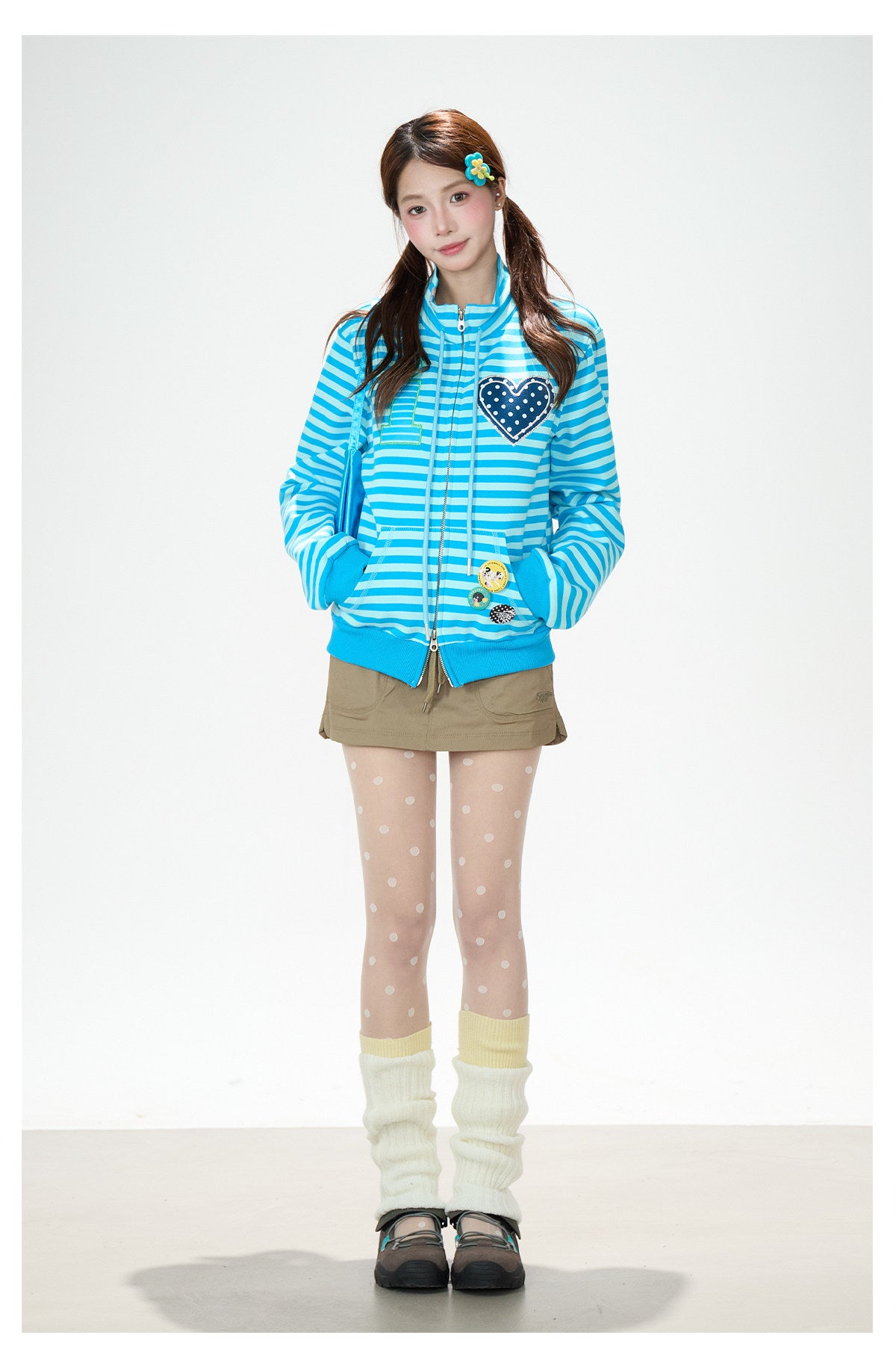 Heart Stripe Zip-Up Sweatshirt Jacket & White Star Shorts