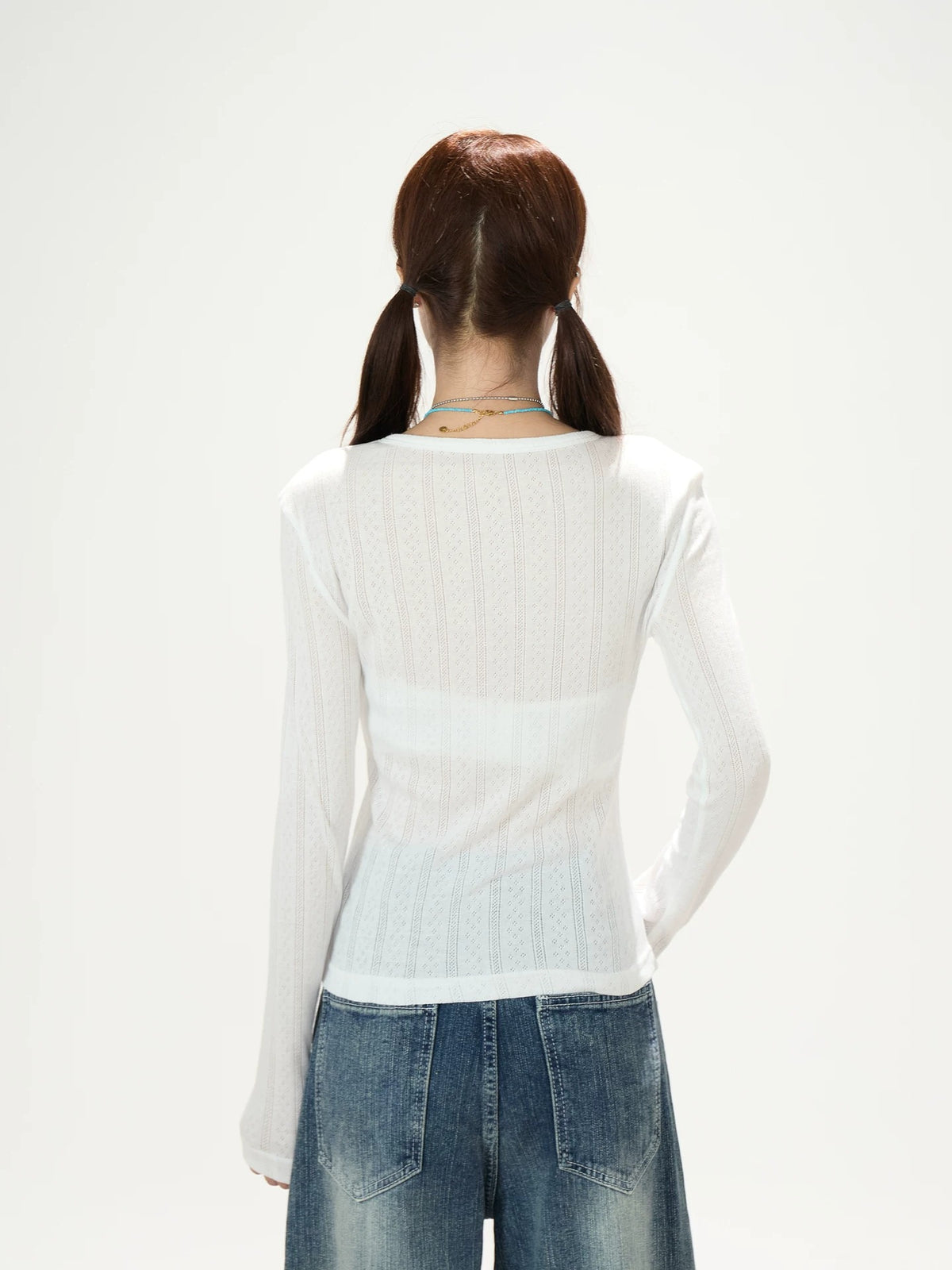Sheer Cat Doodle Long Sleeve Top, Polka-Dot Cami & Washed Wide-Leg Jeans