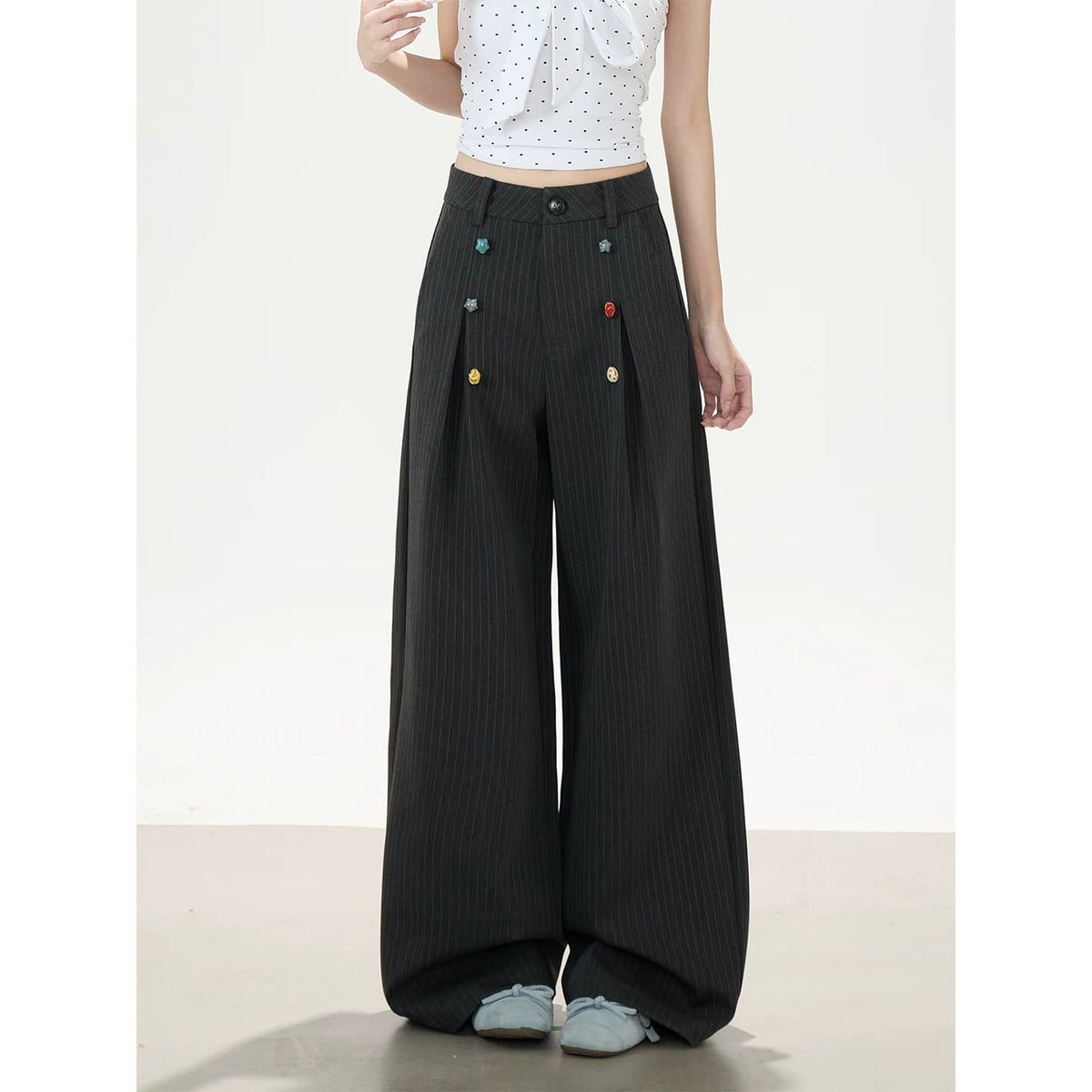 Pinstripe Charm Wide-Leg Trousers