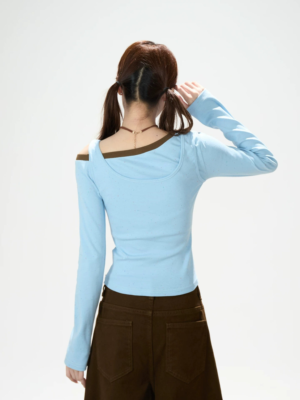 Letter Print Layered Long Sleeve Top & Star Patch Wide-Leg Jeans
