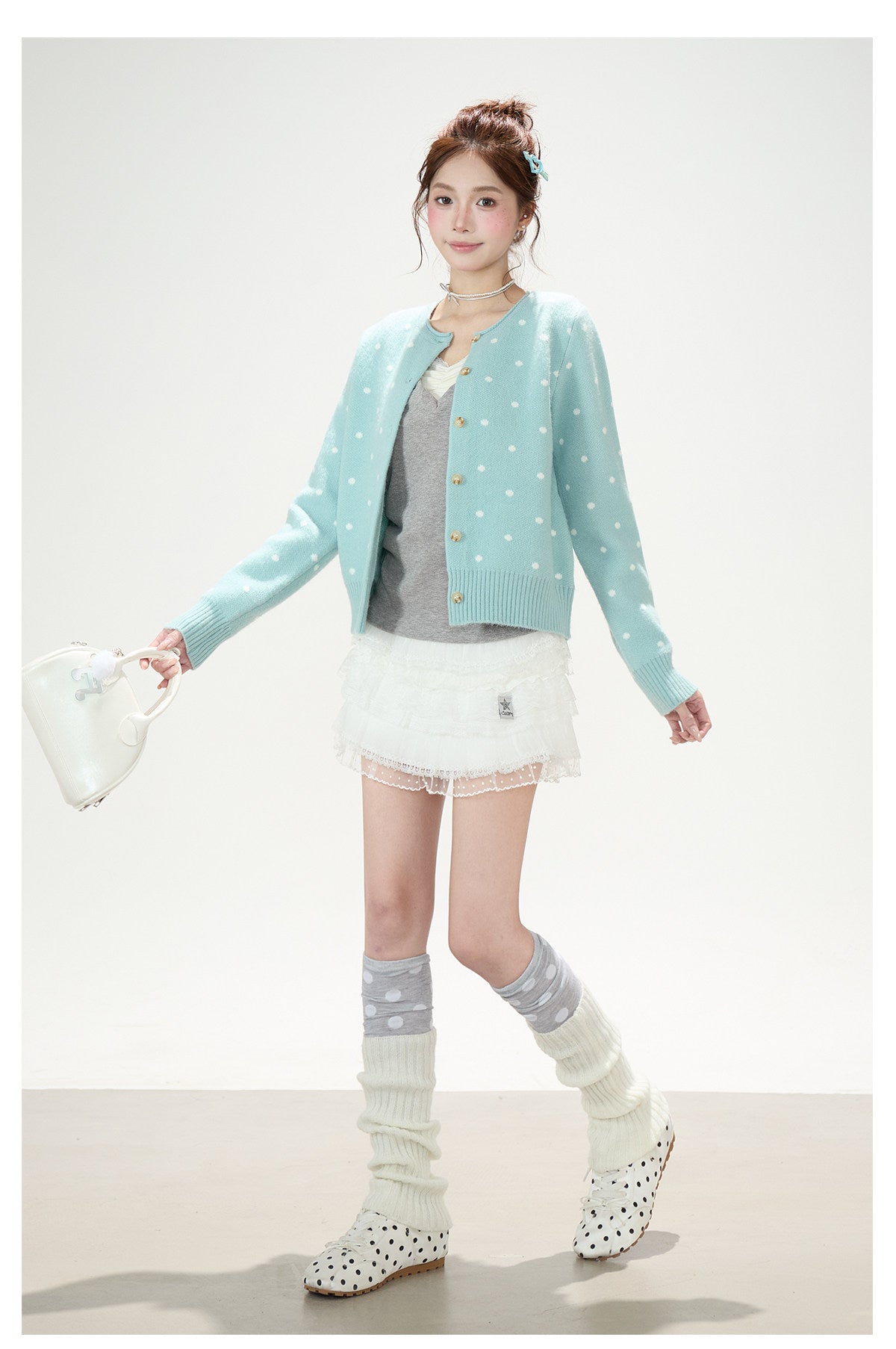 Faux-Layered V-Neck Long Sleeve Top & Ruffle Mini Skirt