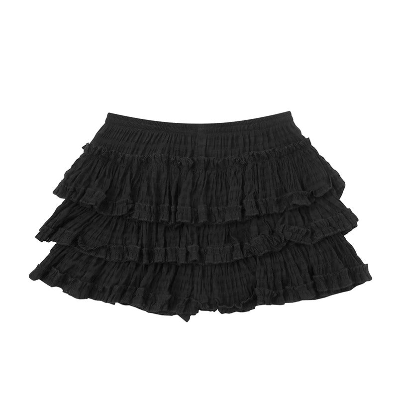 Heart Print Zip-Up Hoodie & Black Tiered Ruffle Mini Skirt
