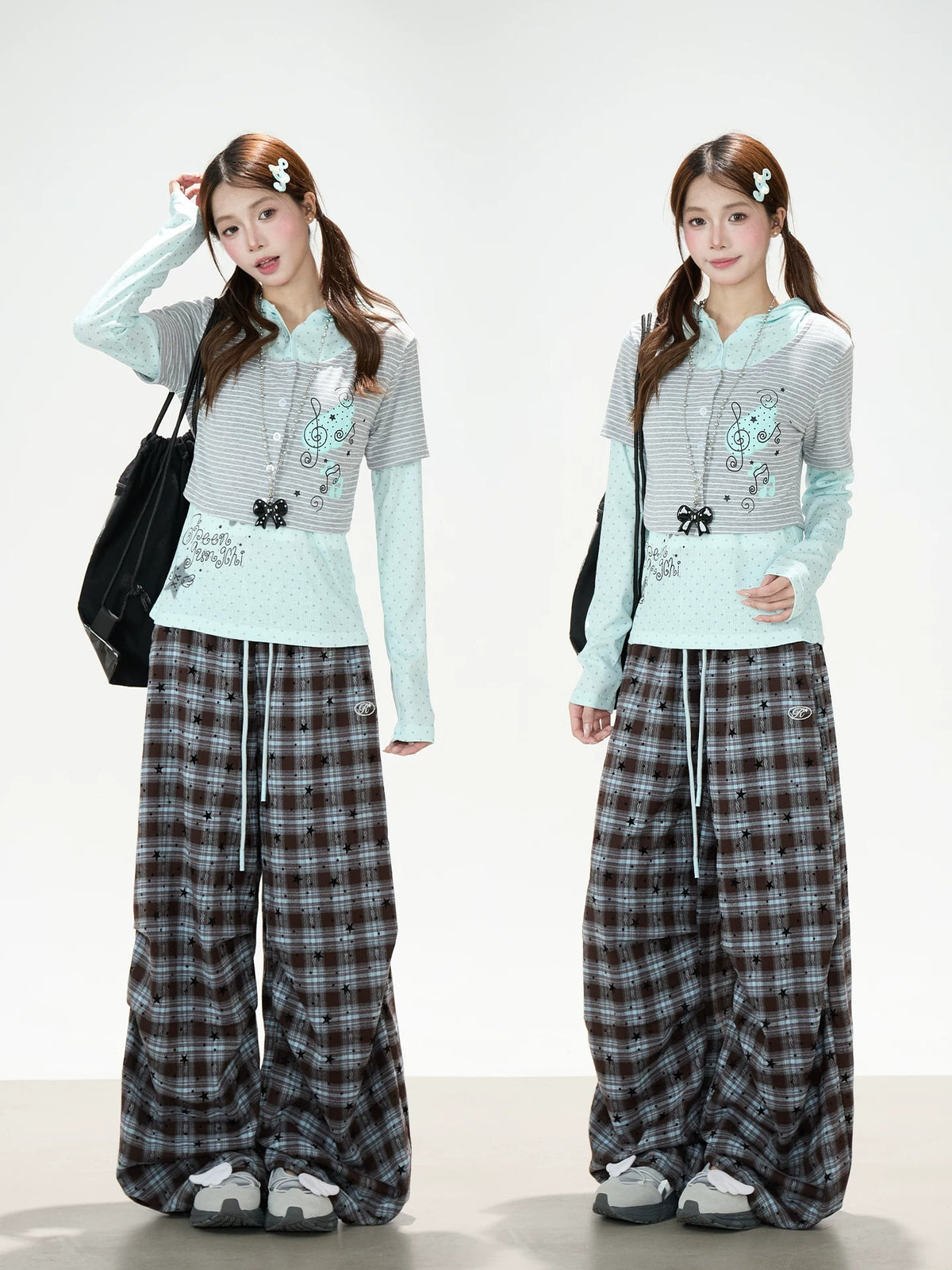 Star Plaid Wide-Leg Pants