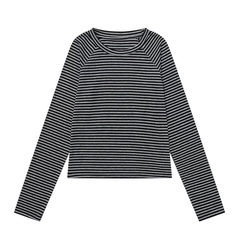 Graphic Cropped Hooded Tee, Striped Layering Long Sleeve Top & Tiered Mini Skirt