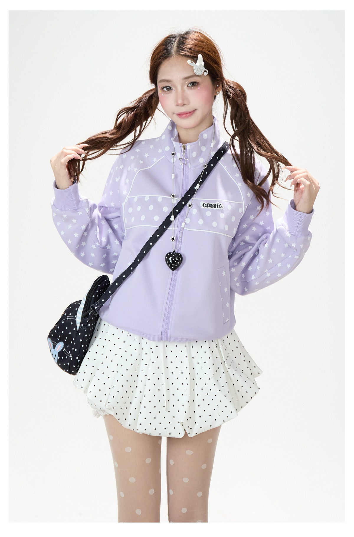 Polka-Dot Star Zip-Up Sweatshirt Jacket