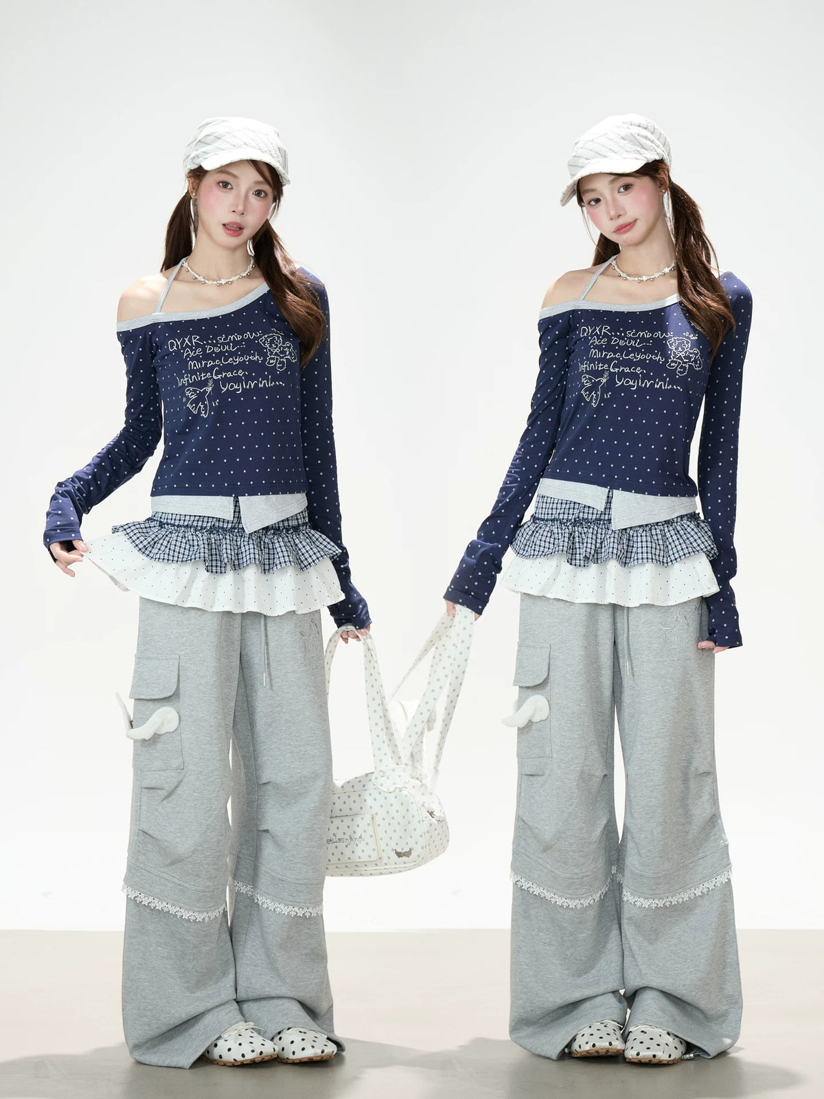 Wing Lace Wide-Leg Cargo Sweatpants