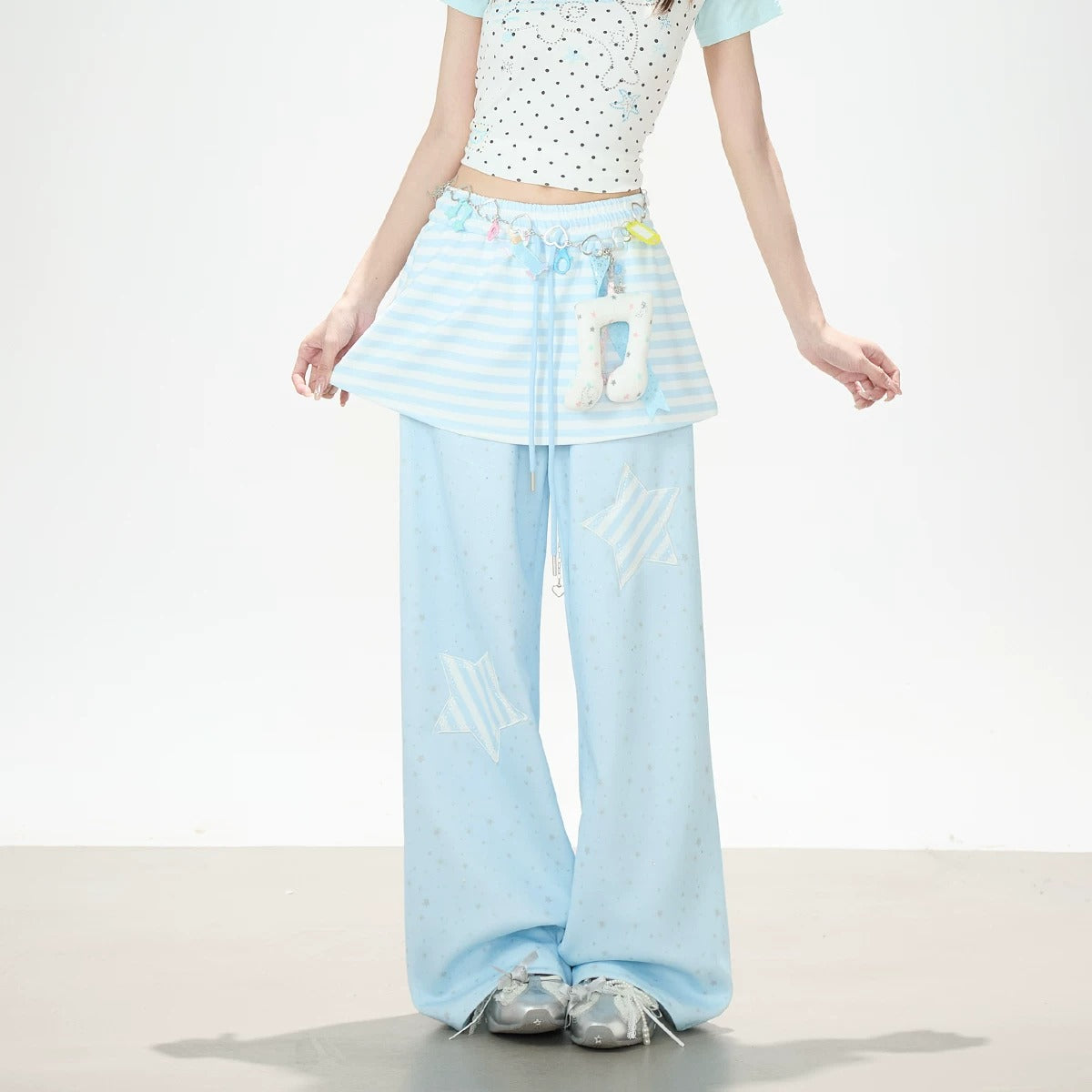 Star Patch Layered Wide-Leg Sweatpants