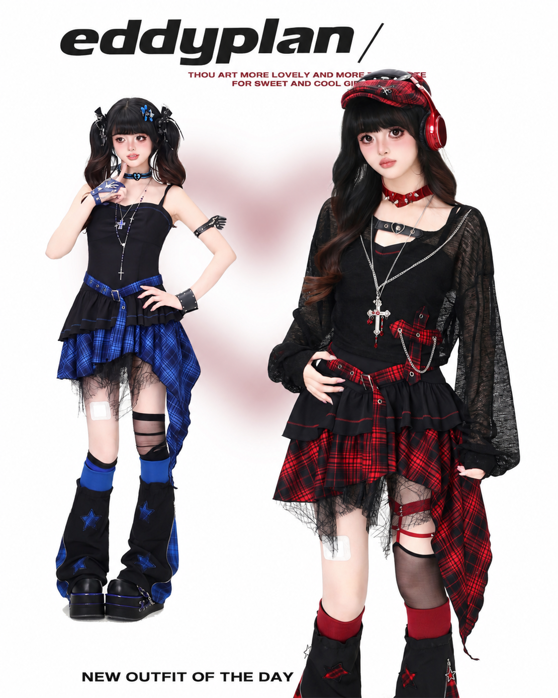 Lost Island Plaid Layered Dress, Sheer Shrug & Star Leg Warmers