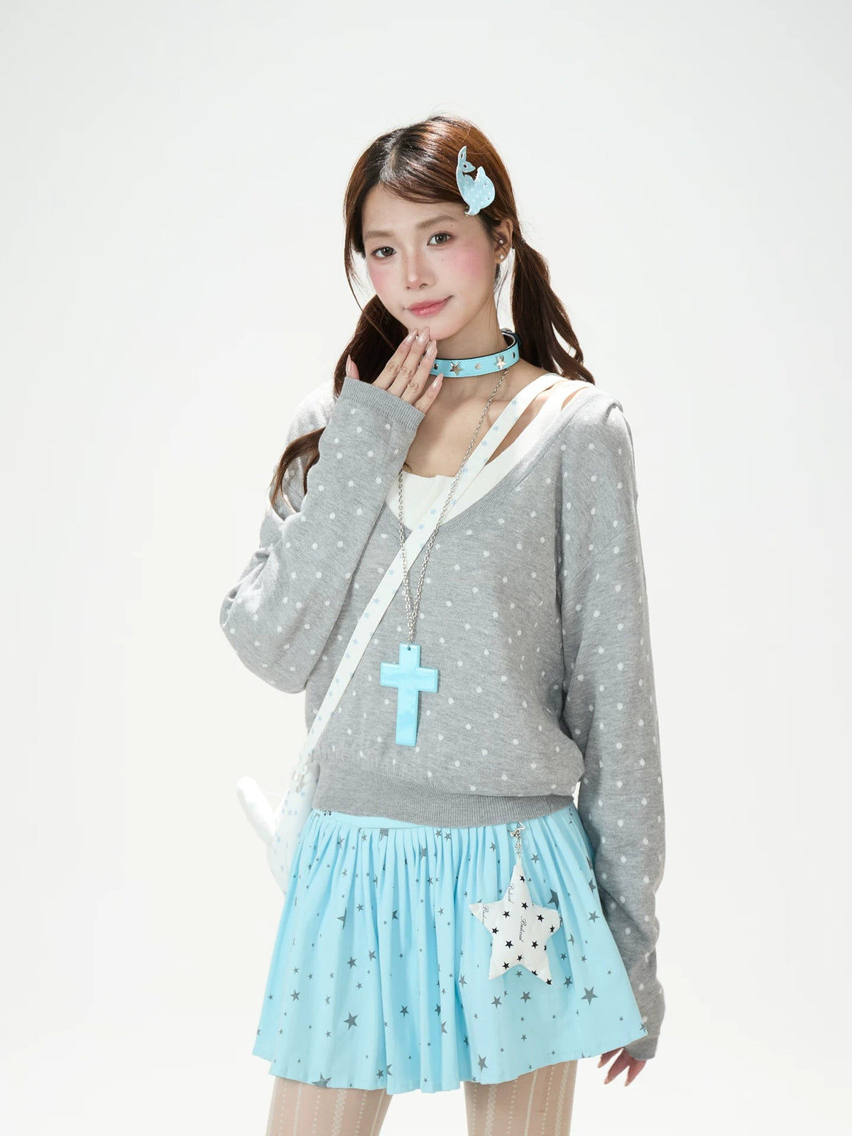 Polka-Dot Hooded Knit Sweater