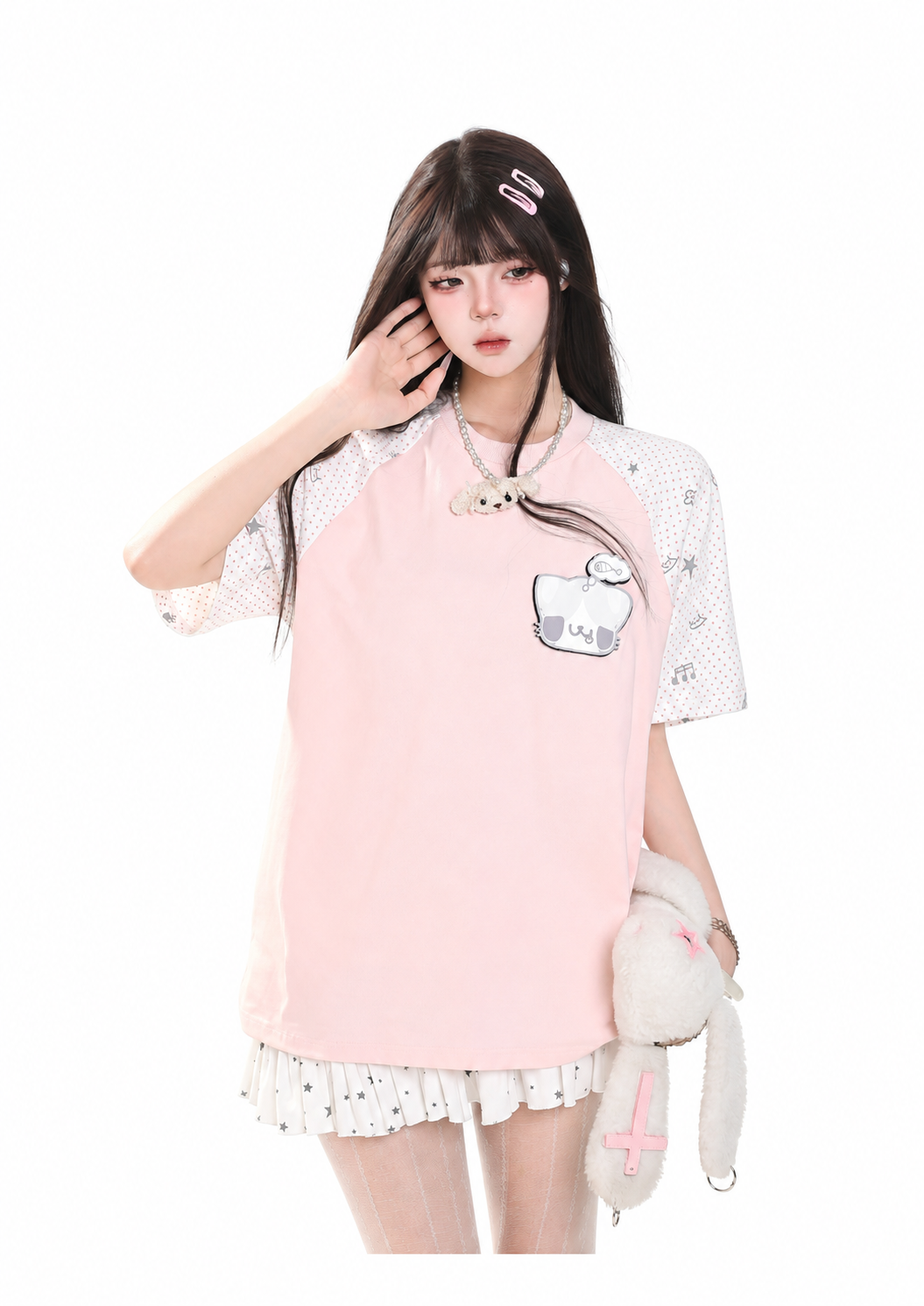 Embroidered Kitty Raglan Oversized Tee
