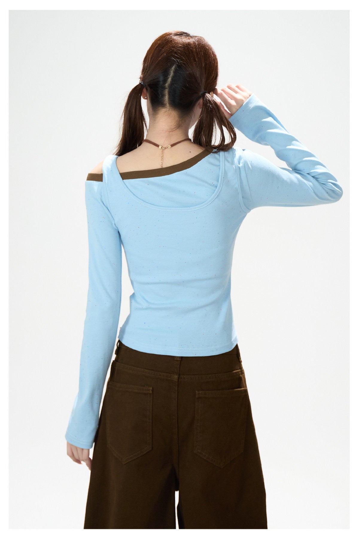 Letter Print Layered Long Sleeve Top & Star Patch Wide-Leg Jeans