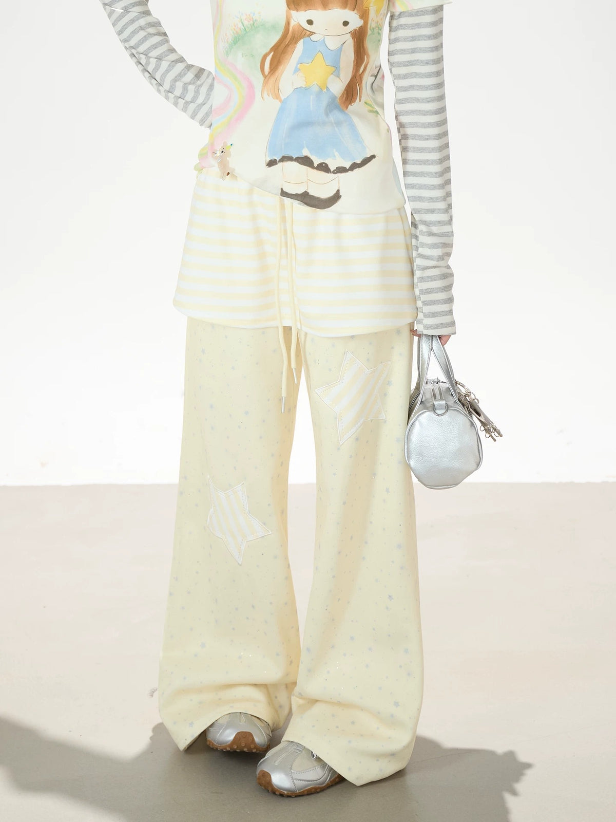 Star Patch Layered Wide-Leg Sweatpants