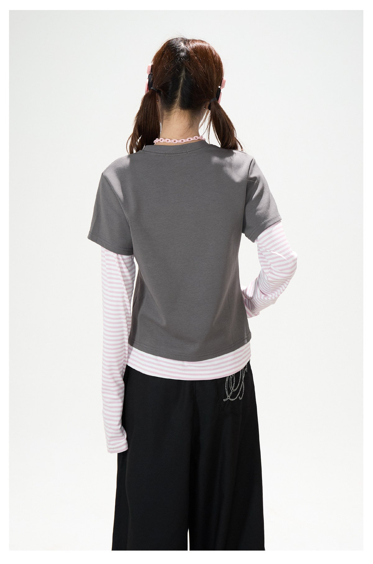 Graffiti Layered Long Sleeve Top & Black Wide-Leg Pants
