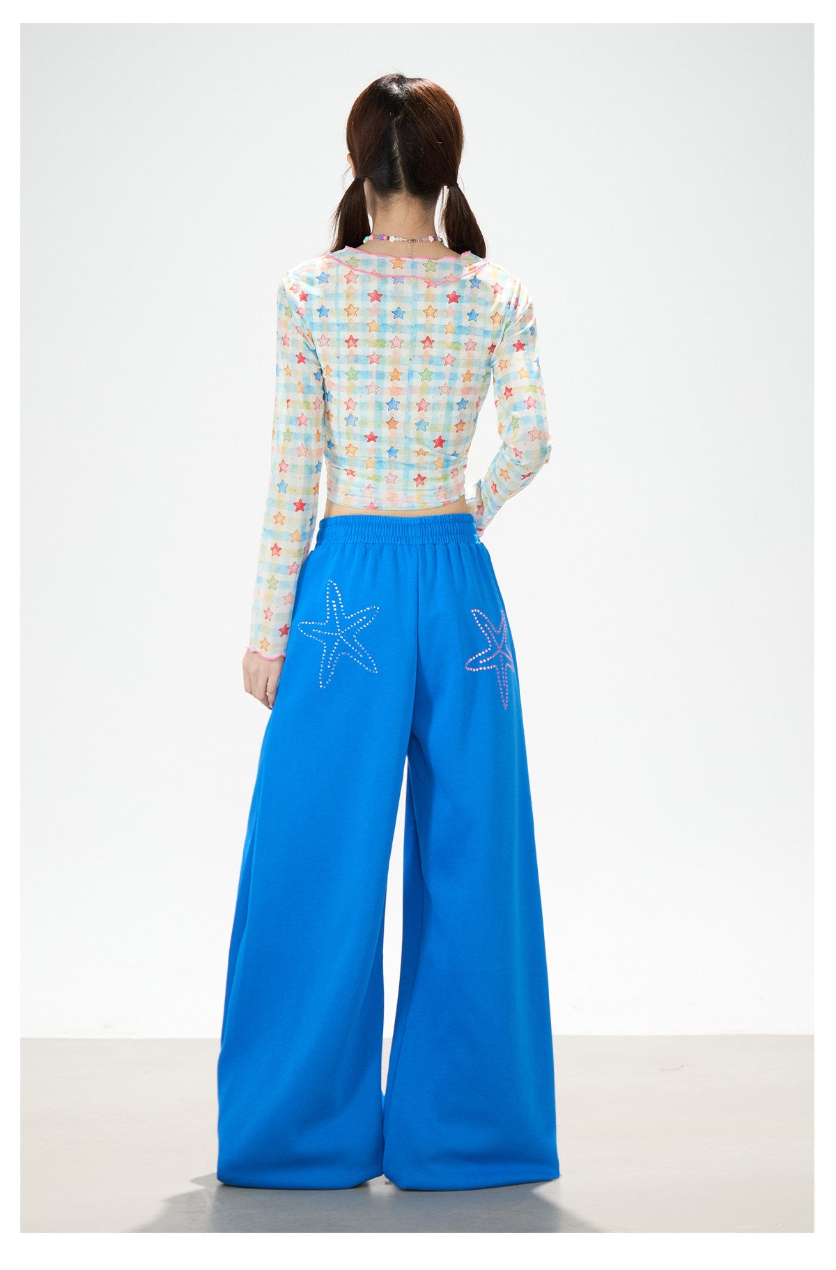 Pantalon de survêtement à jambes larges avec strass motif étoile de mer