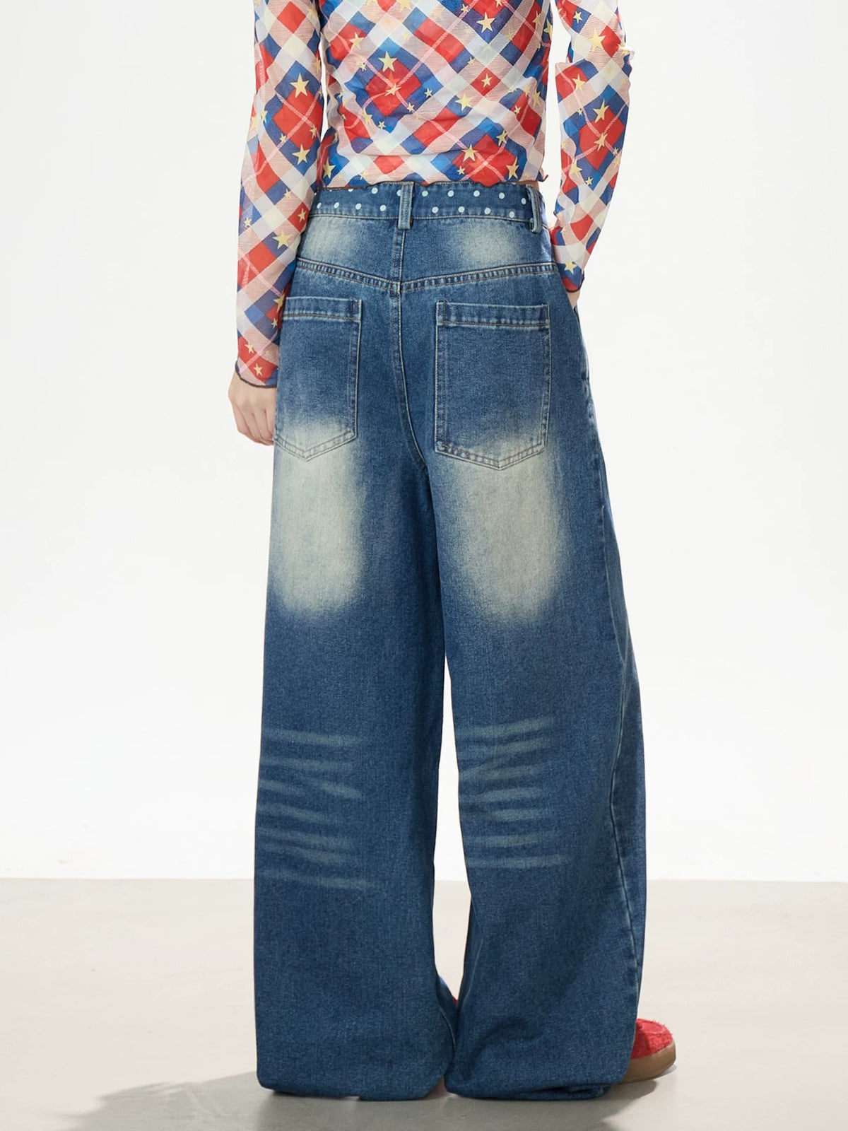 Cartoon Patch Washed Wide-Leg Jeans
