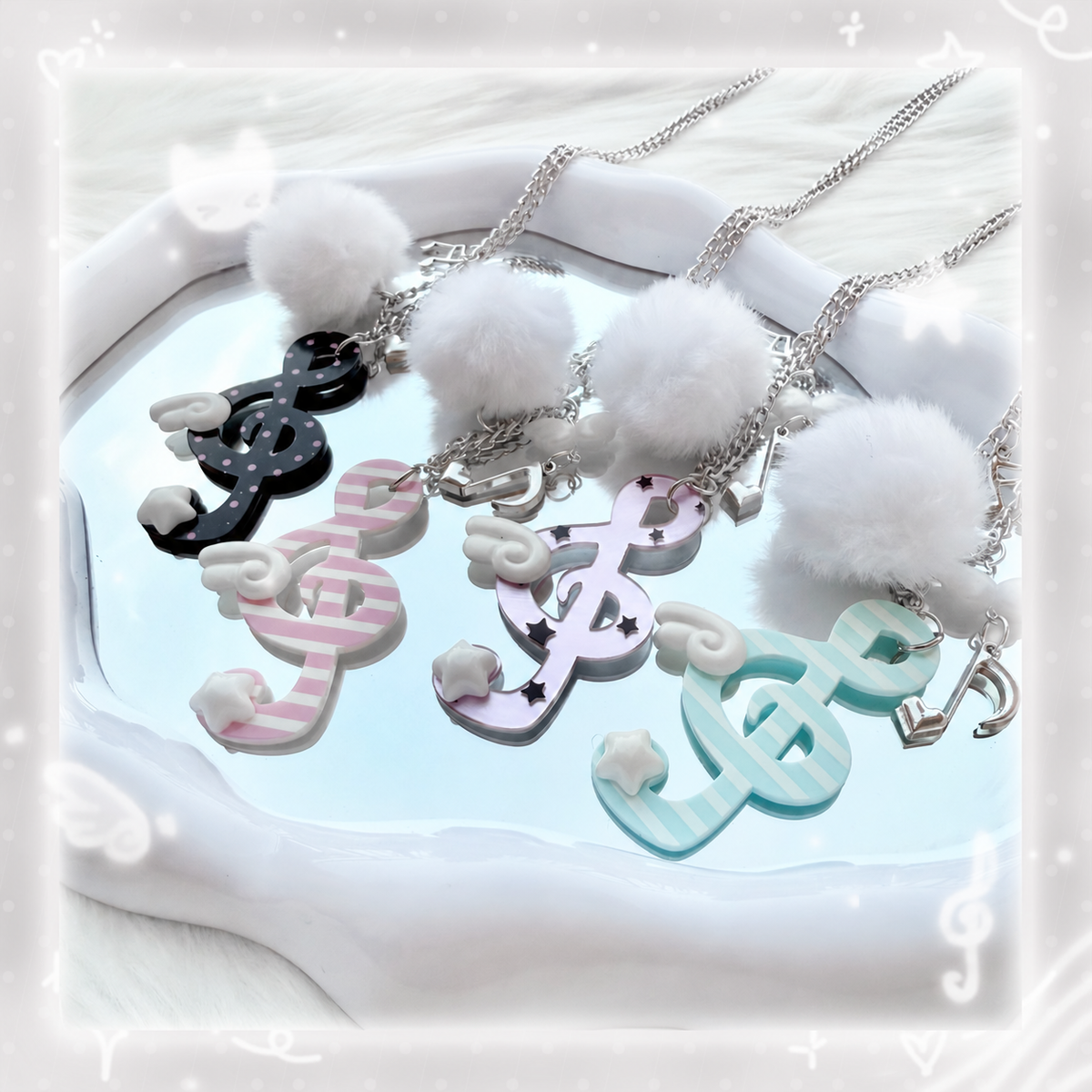 Winged Music Note Pom-Pom Necklace