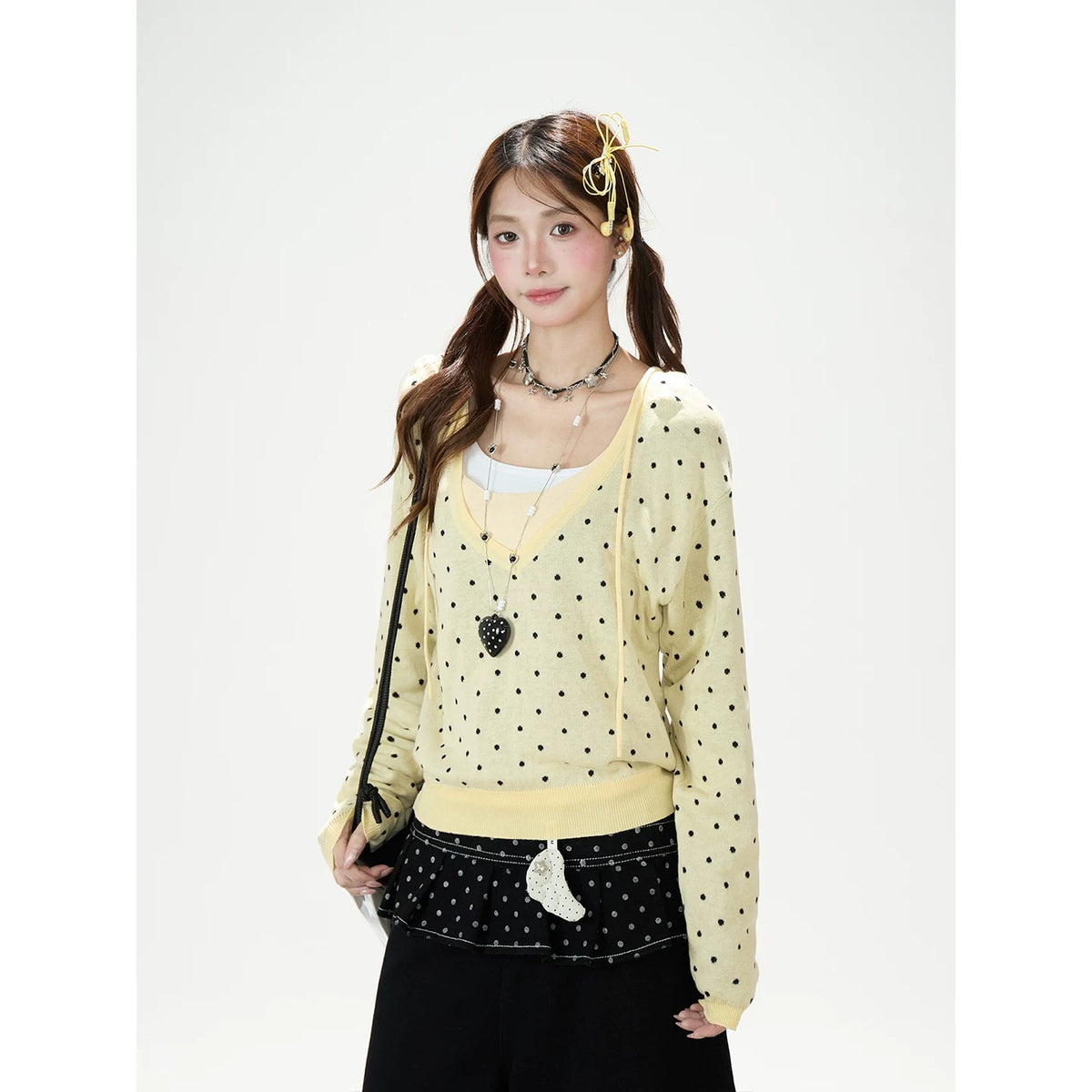 Polka-Dot Hooded Knit Sweater