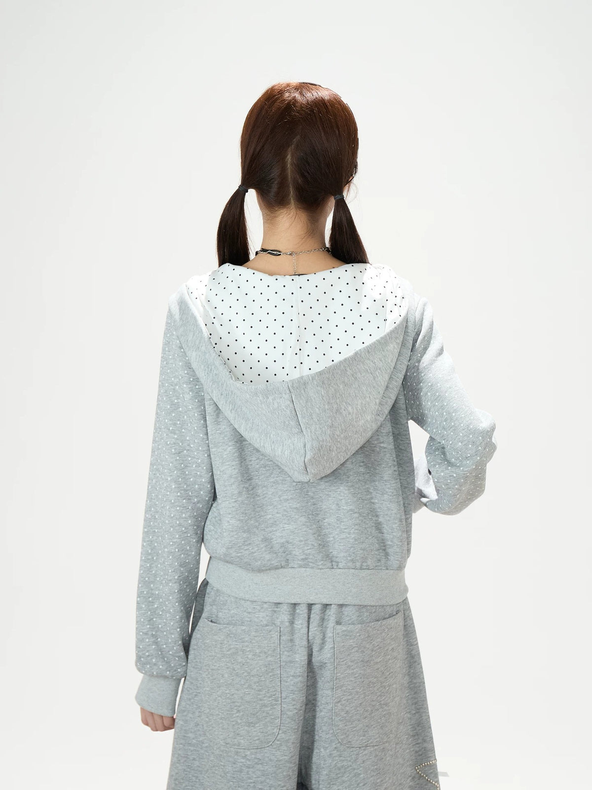 Star Polka-Dot Cropped Zip-Up Hoodie & Paw Print Graphic Wide-Leg Jeans