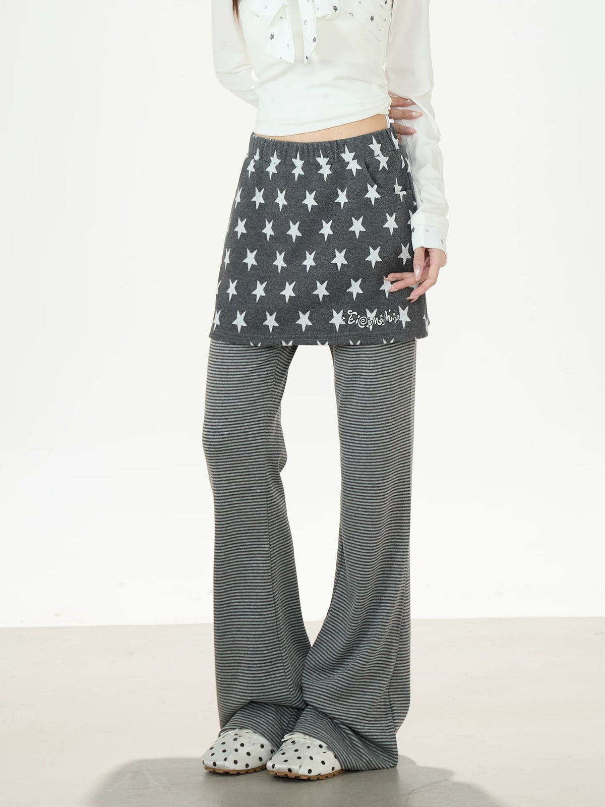 Star Skirt-Layer Stripe Flared Pants