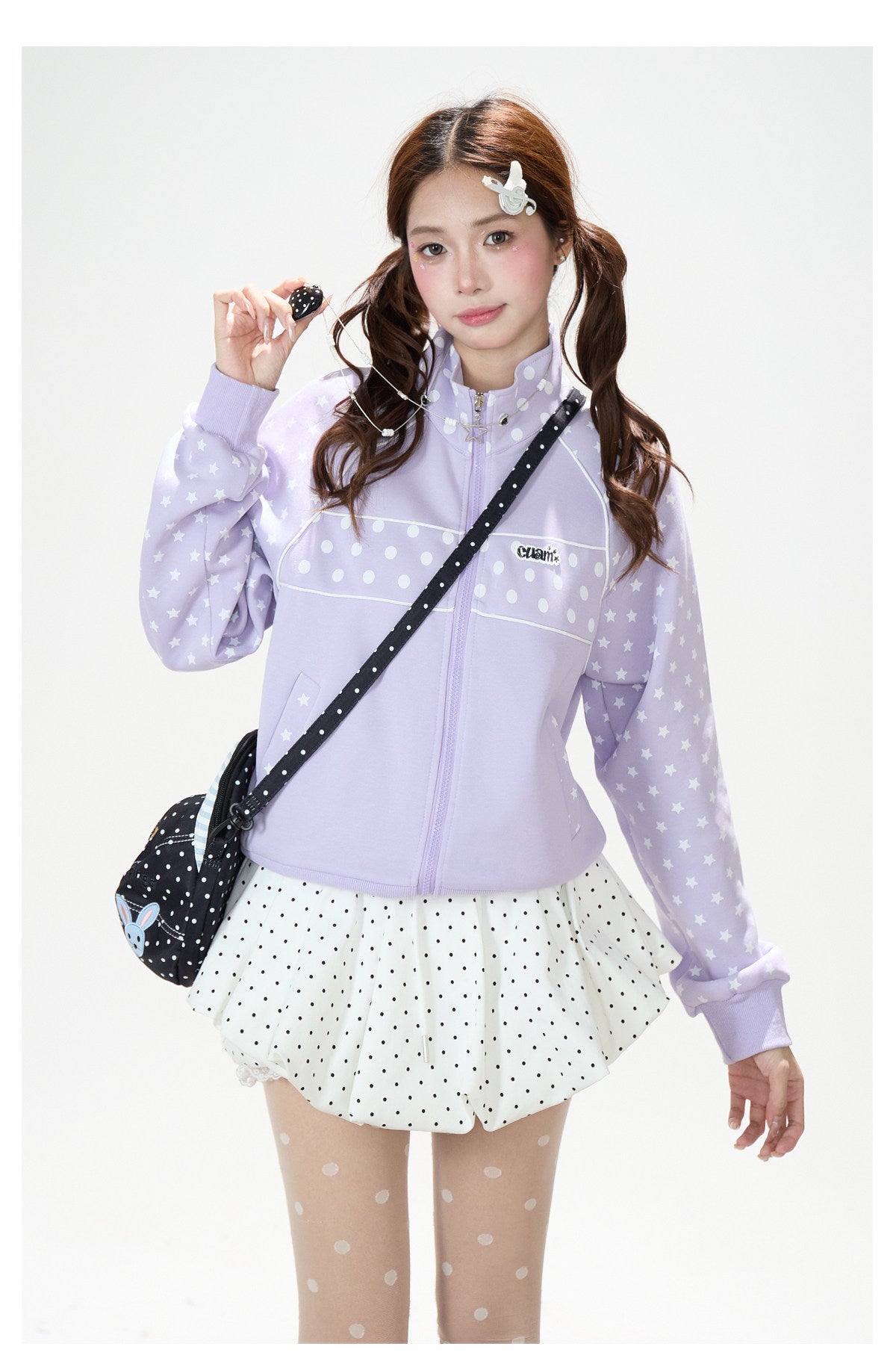 Polka-Dot Star Zip-Up Sweatshirt Jacket