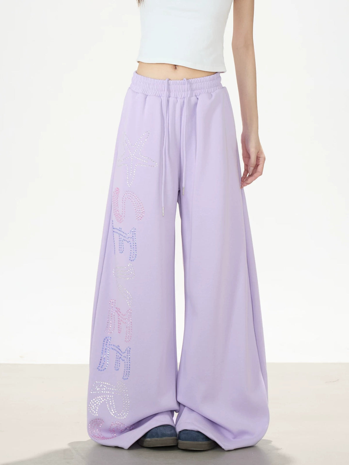 Pantalon de survêtement à jambes larges avec strass motif étoile de mer