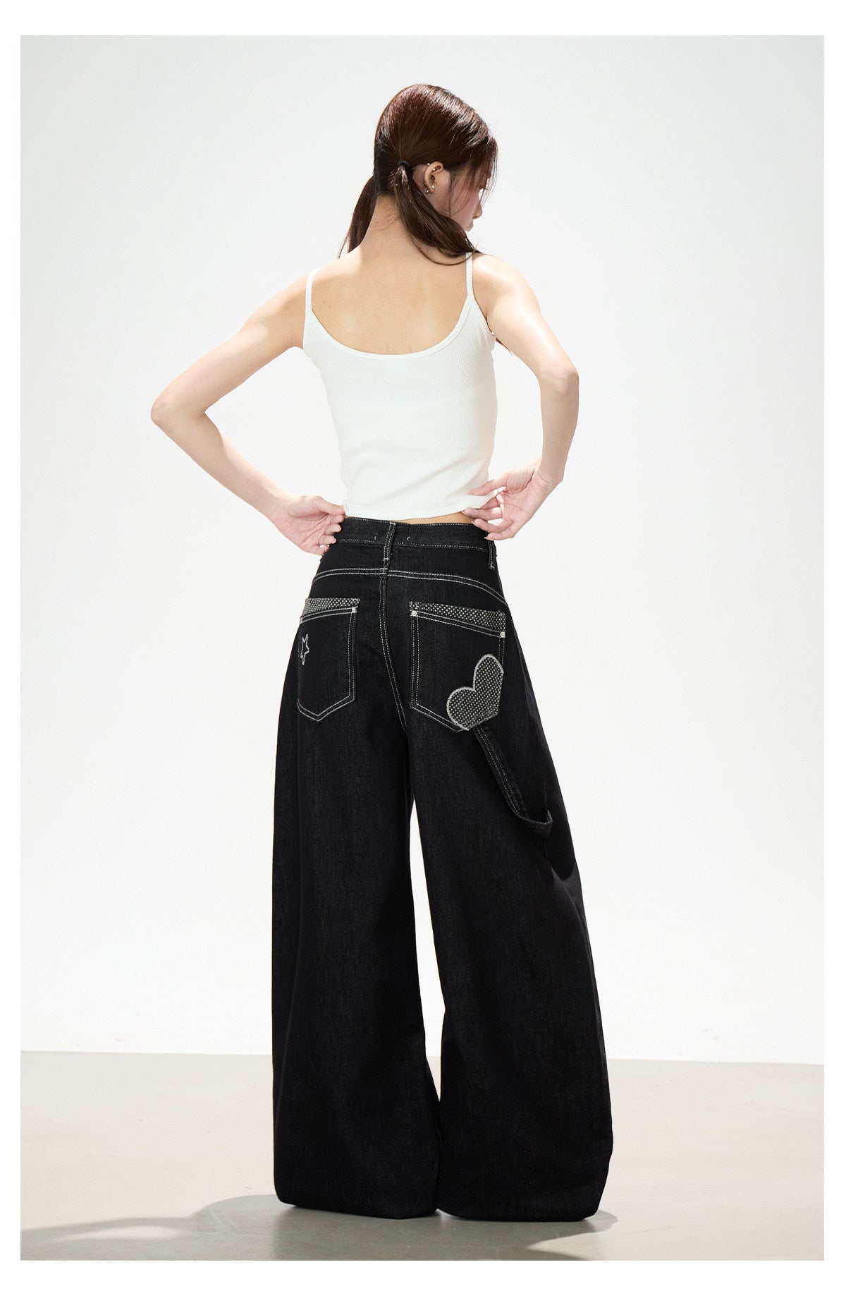Washed Black Curved Wide-Leg Jeans