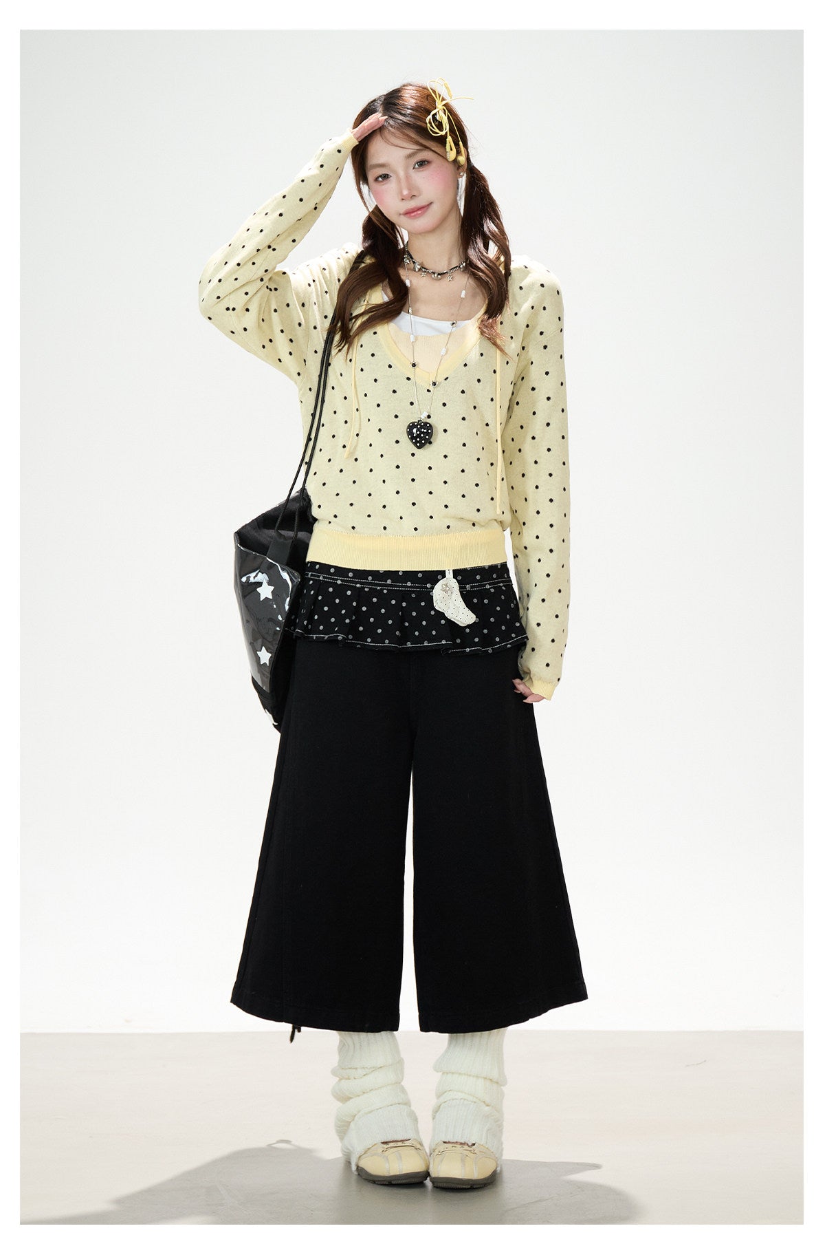 Polka-Dot Hooded Knit Sweater