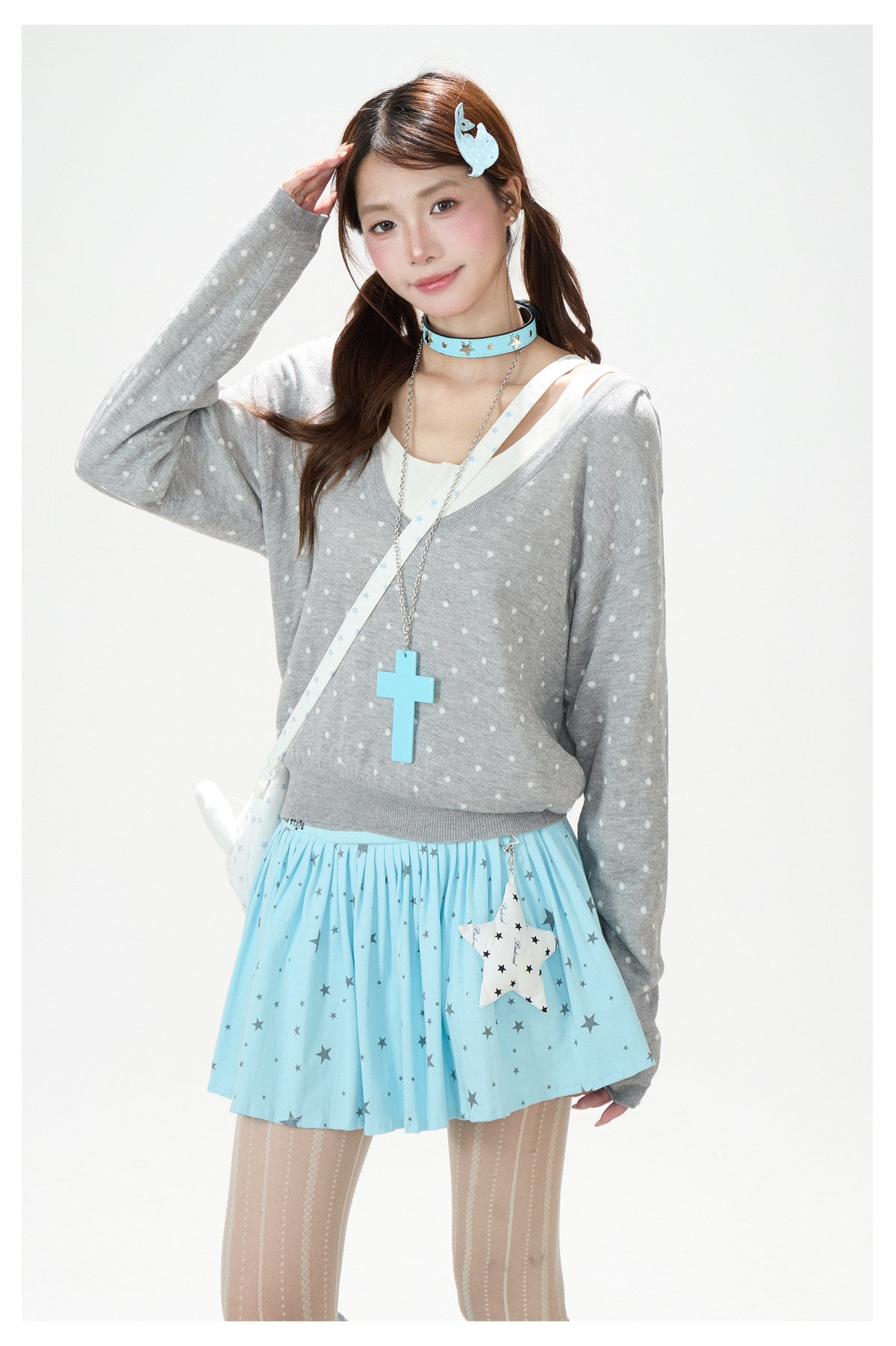 Polka-Dot Hooded Knit Sweater