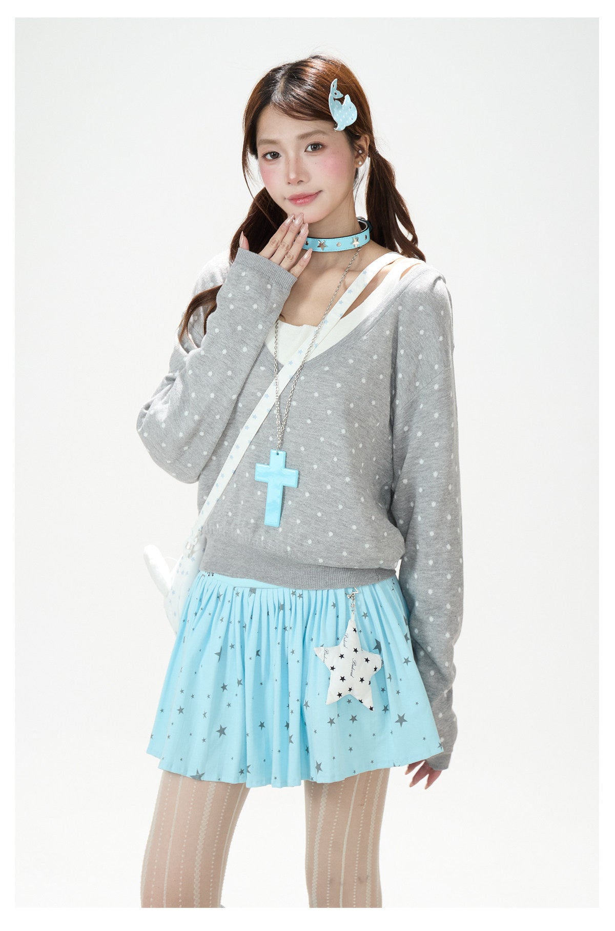 Polka-Dot Hooded Knit Sweater